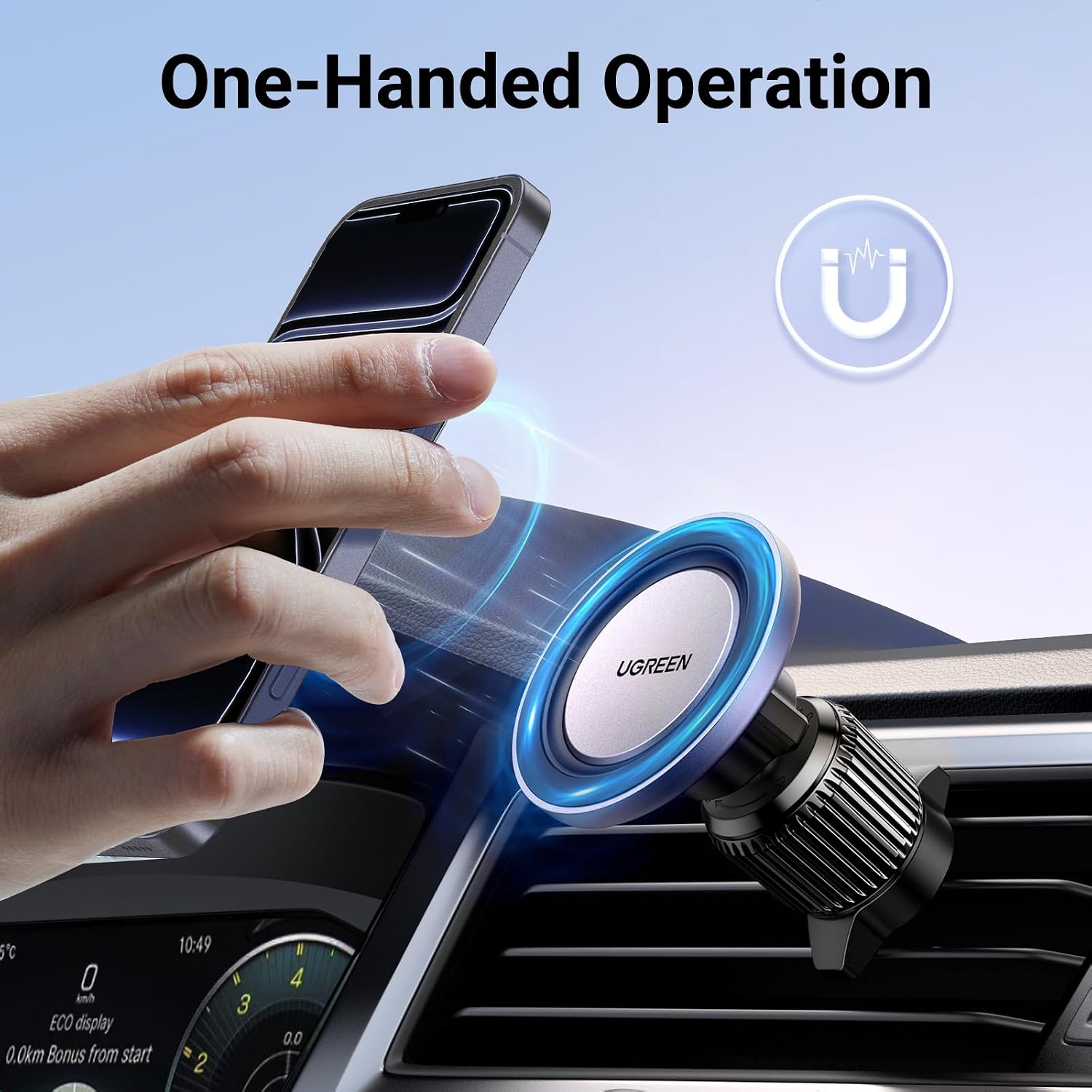 Detalle de UGREEN マグネット式車載スマホホルダー エアコン吹き出し口対応・片手着脱・4.3-7.6インチ対応