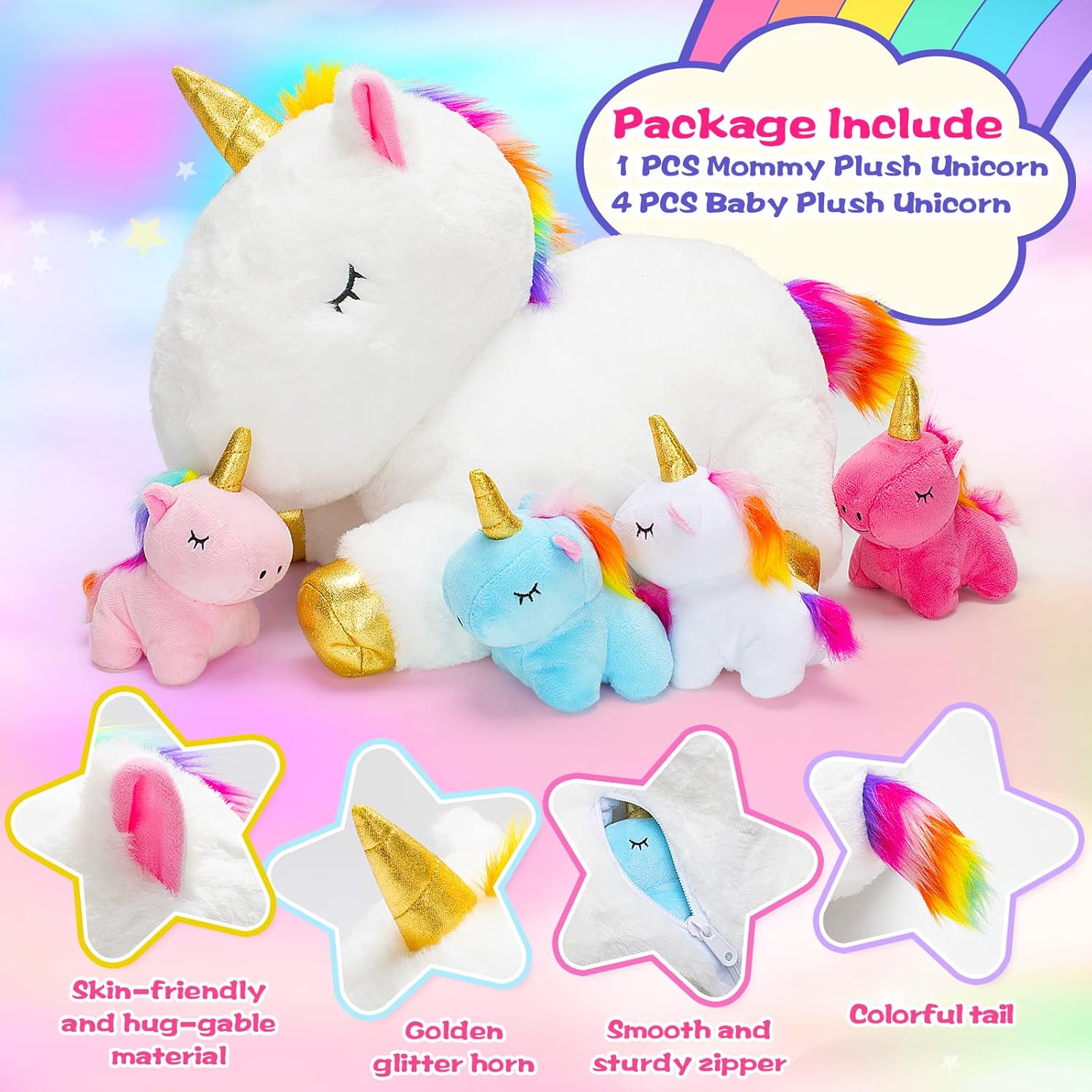 Thumbnail 1 de KMUYSL Unicorn Mommy Plush Set 4 Baby Unicorns