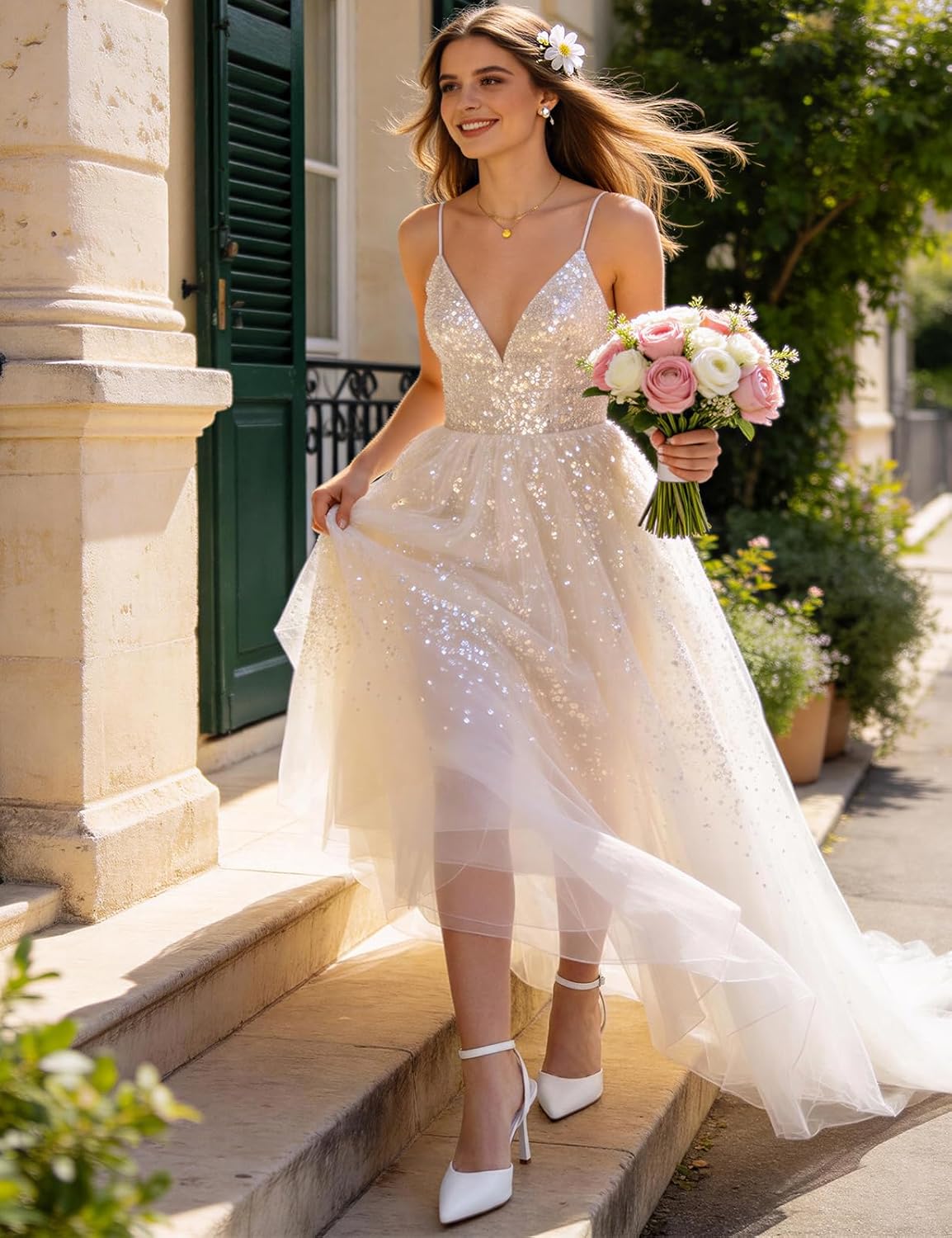 Thumbnail 1 de QIY Closed-Toe Ankle Strap Heels for Women with Pointed Toe Stiletto Design