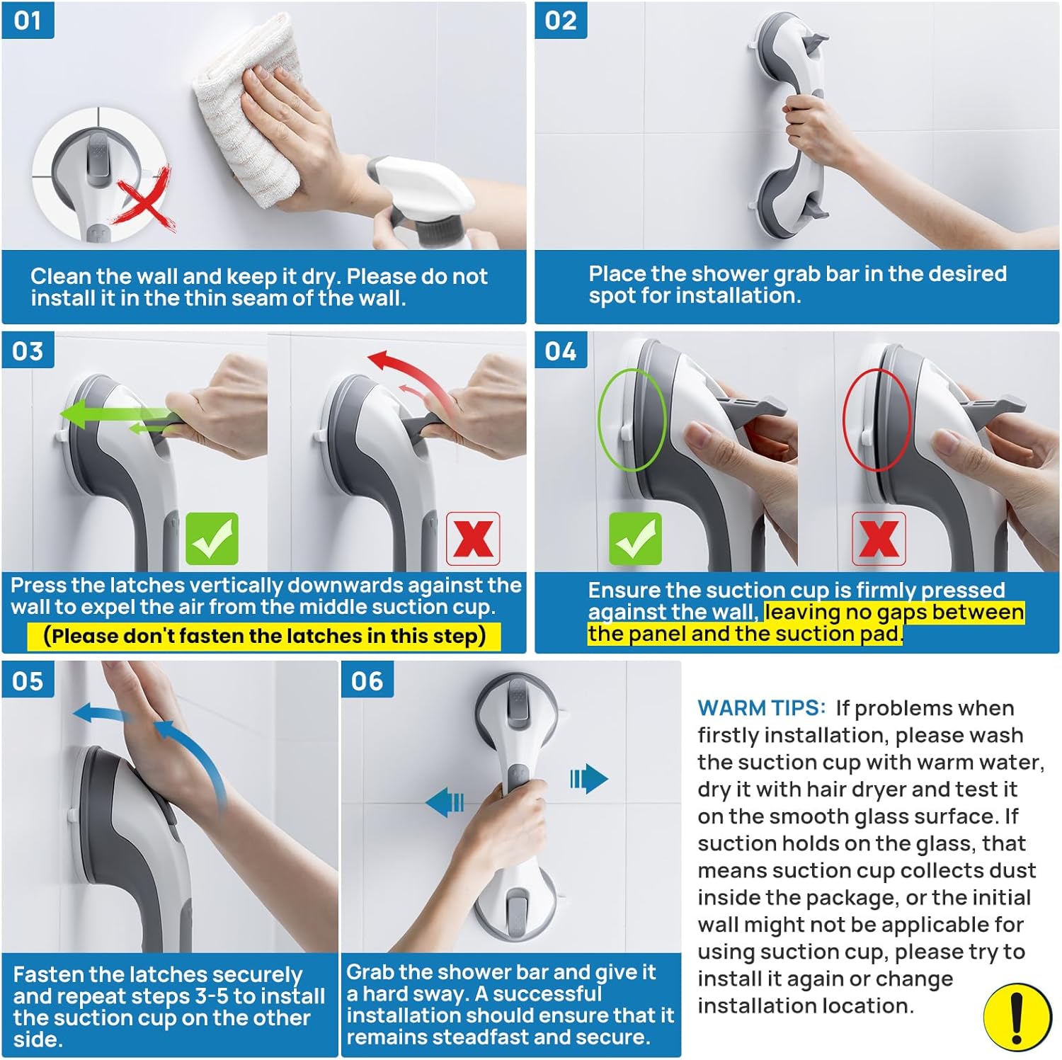 Thumbnail 4 de LEVERLOC Grab Bars for Bathtubs and Showers (2-Pack) Suction Safety Handles, 12 Inch