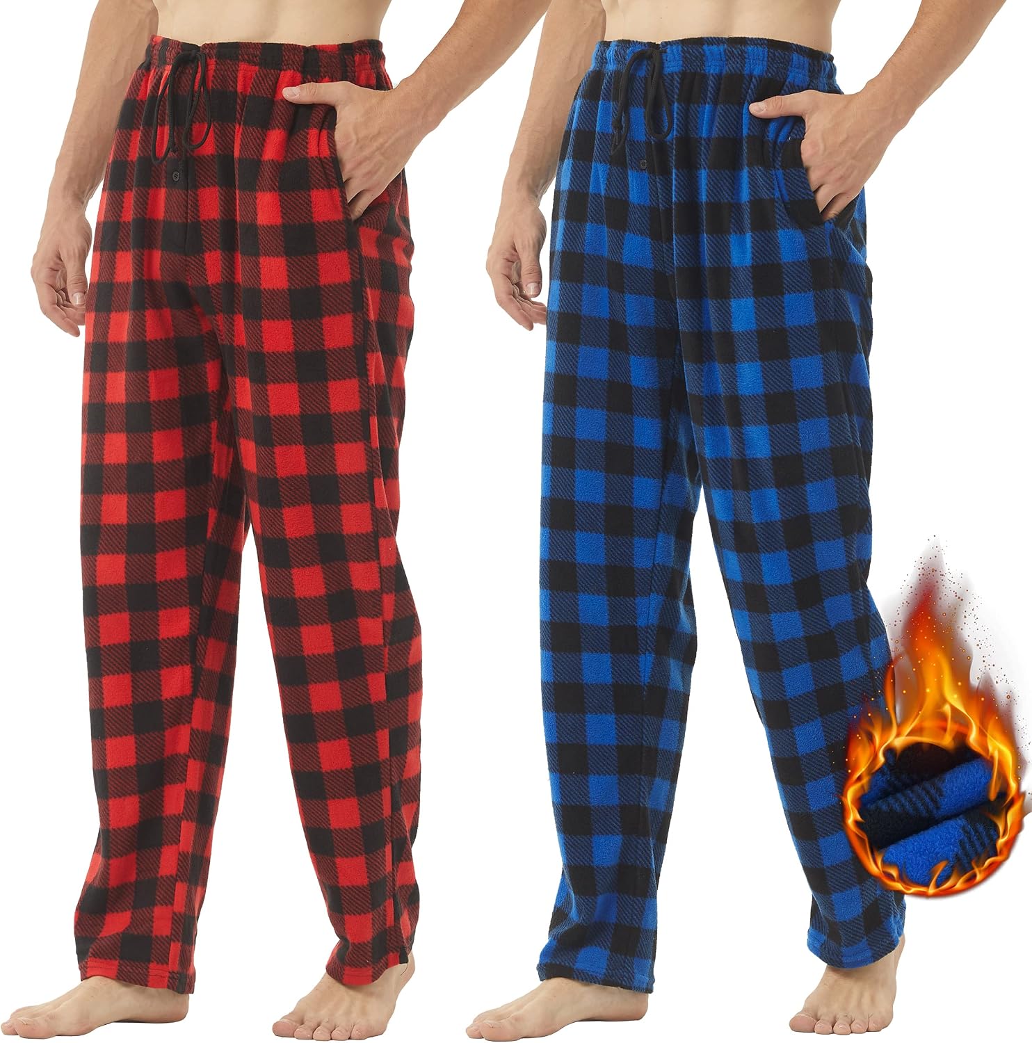 Detalle de YUSHOW Lot de 2 Pantalons de Pyjama Homme polaire à carreaux