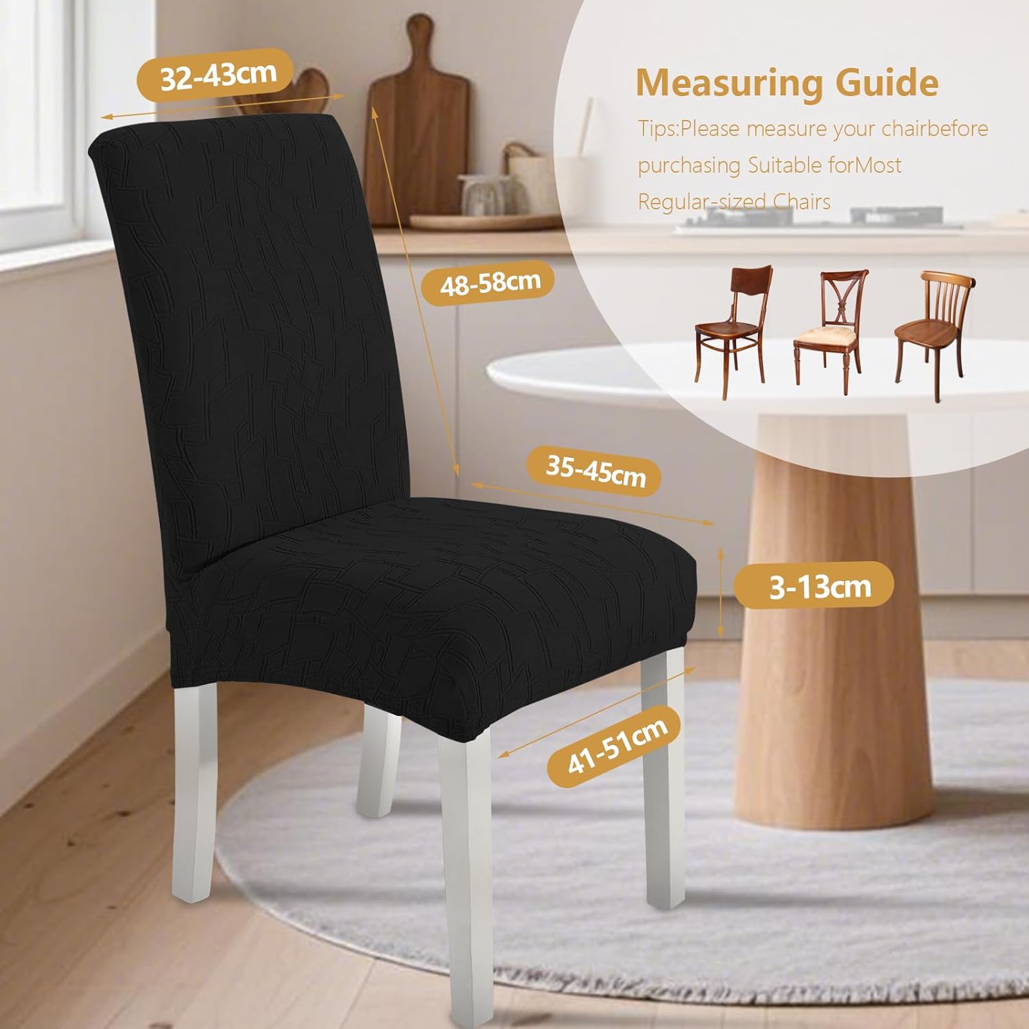 Thumbnail 2 de Ystyle housse de chaise extensible 6 pièces (noir) – couverture universelle lavable et amovible