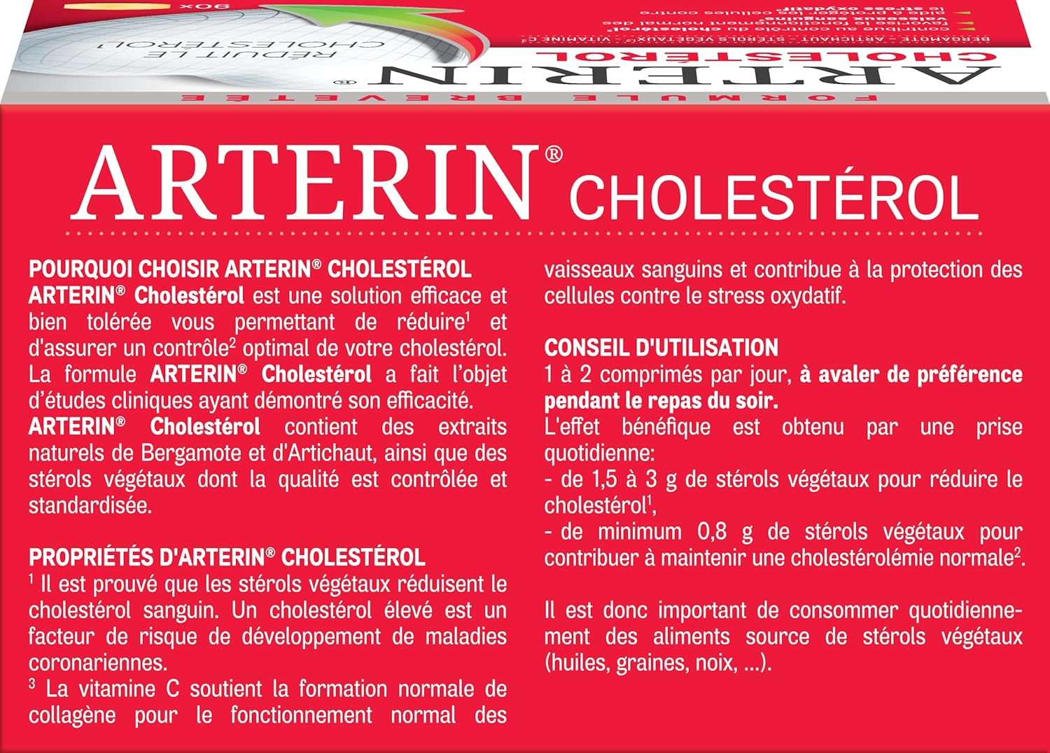 Detalle de ARTERIN Cholestérol – Complément alimentaire à base de plantes, stérols végétaux et vitamine C, 90 comprimés