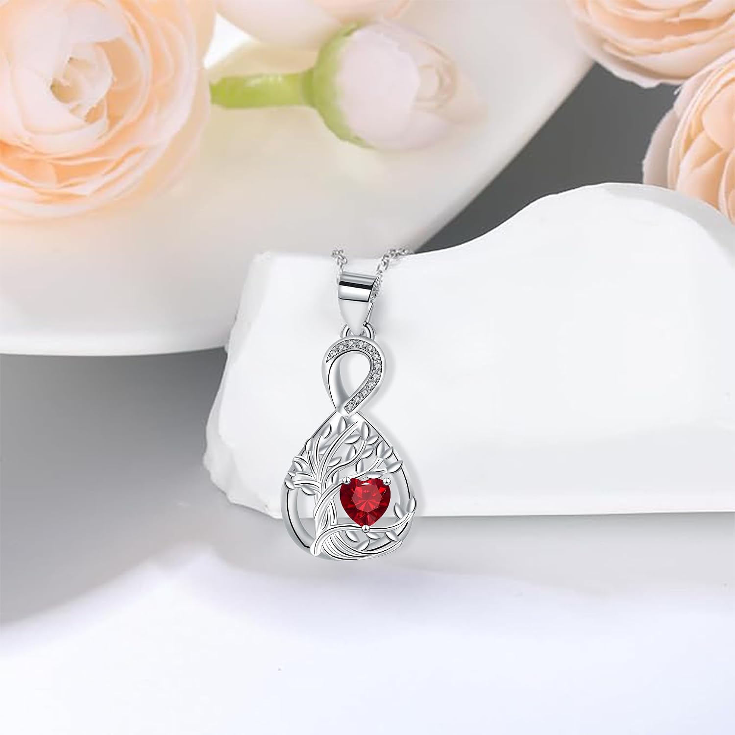 Detalle de J.MUEN Halskette Damen 925 Sterling Silber mit Lebensbaum-Herz Anhänger – verstellbare Kette