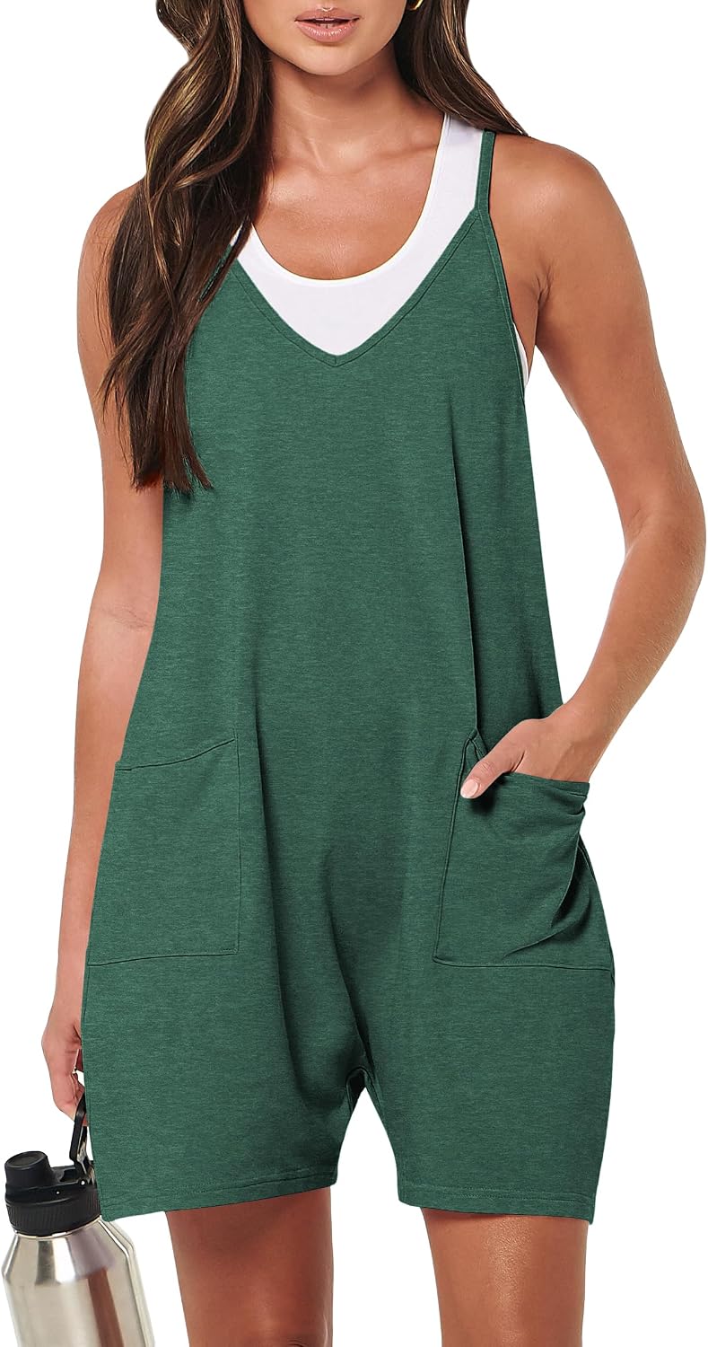 Detalle 2 de YGJIEGENG Womens Rompers: Summer Casual Loose Sleeveless Overalls with Pockets