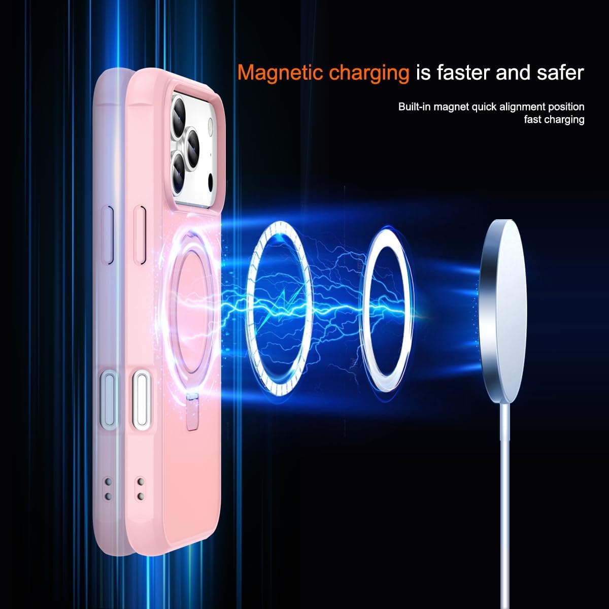 Detalle de CHAOFEnG Magnetic Case for iPhone 17 Pro Max with Stand (Pink) – Military-Grade Protection