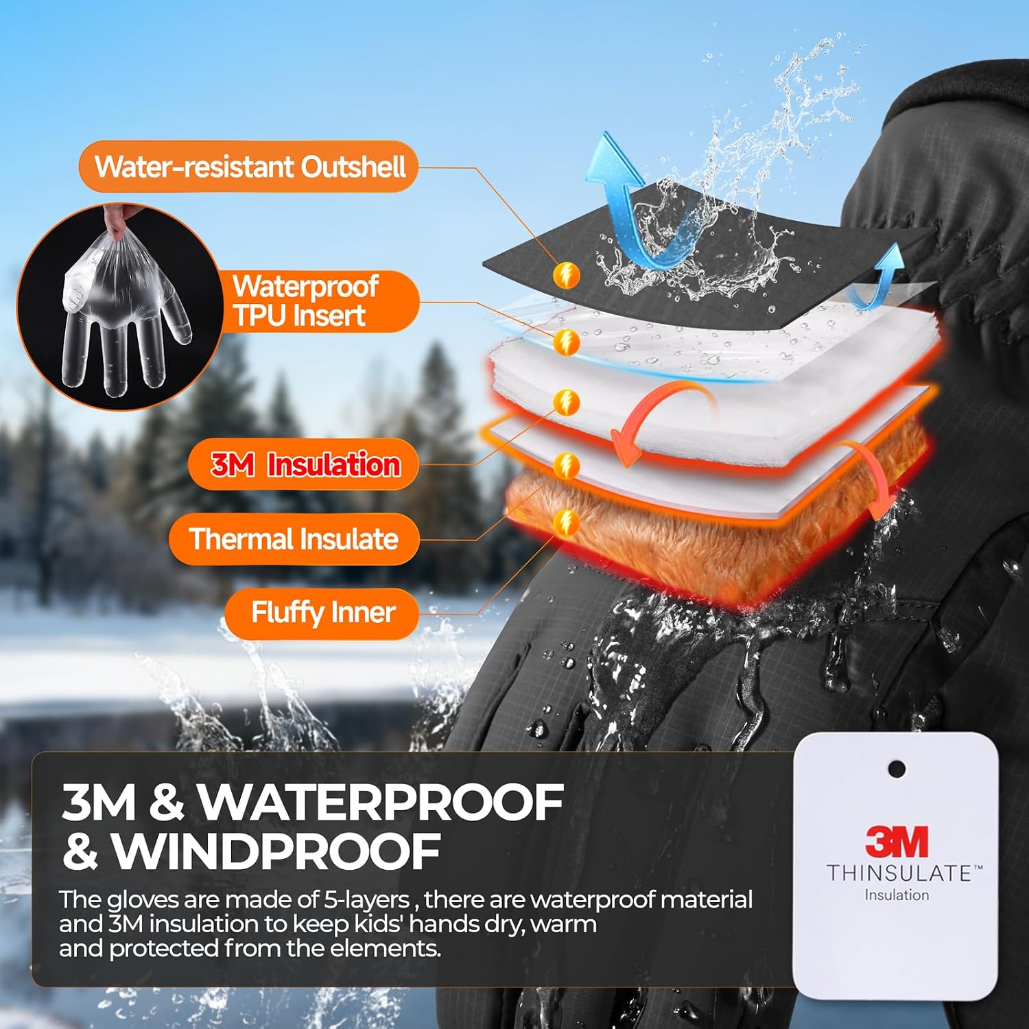 Thumbnail 4 de rivmount Kids 3M Ski Gloves ages 3-15