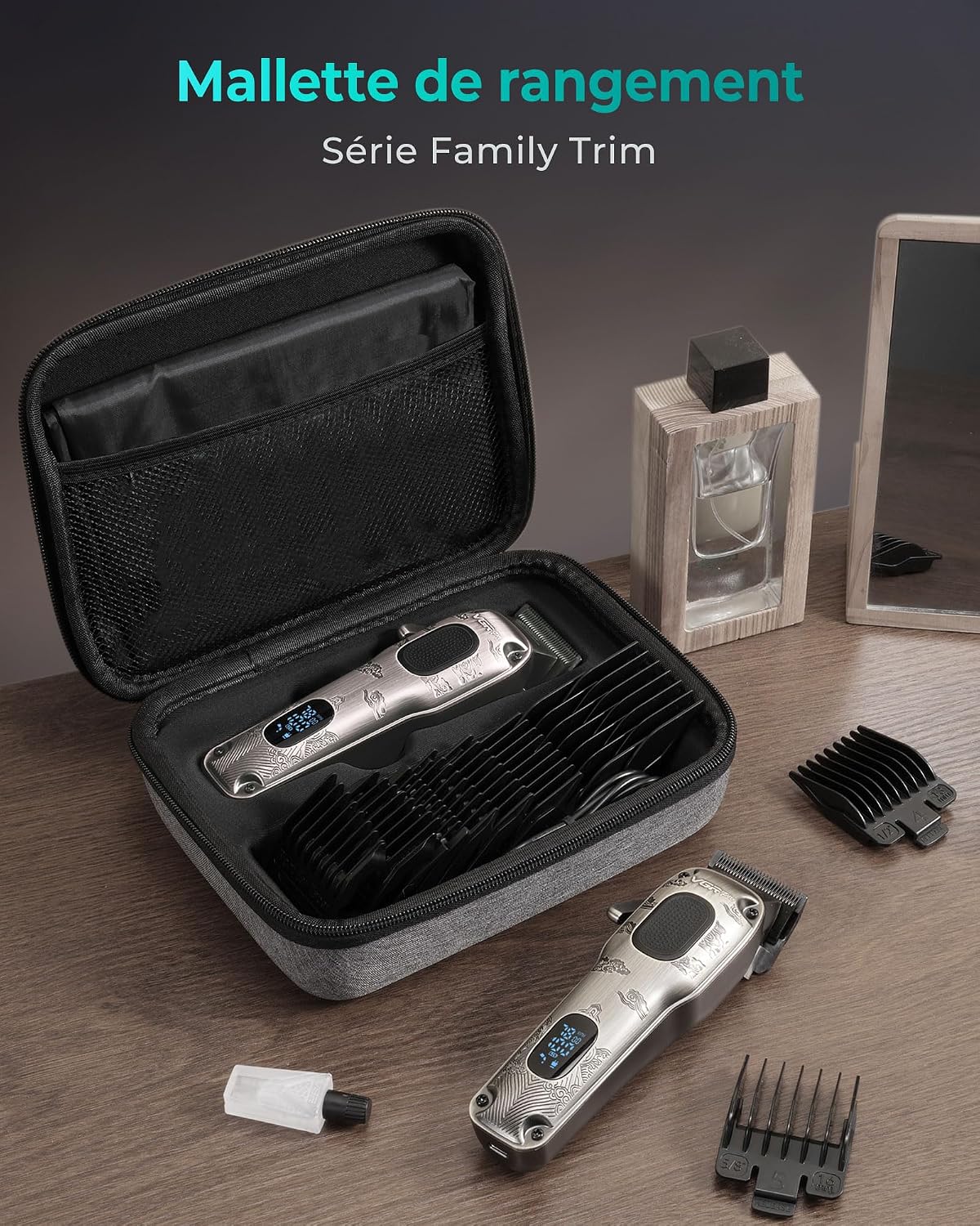 Thumbnail 3 de VGRPRO Tondeuse Cheveux Hommes Professionnel – kit sans fil avec étui et LED, 11 sabots et accessoires