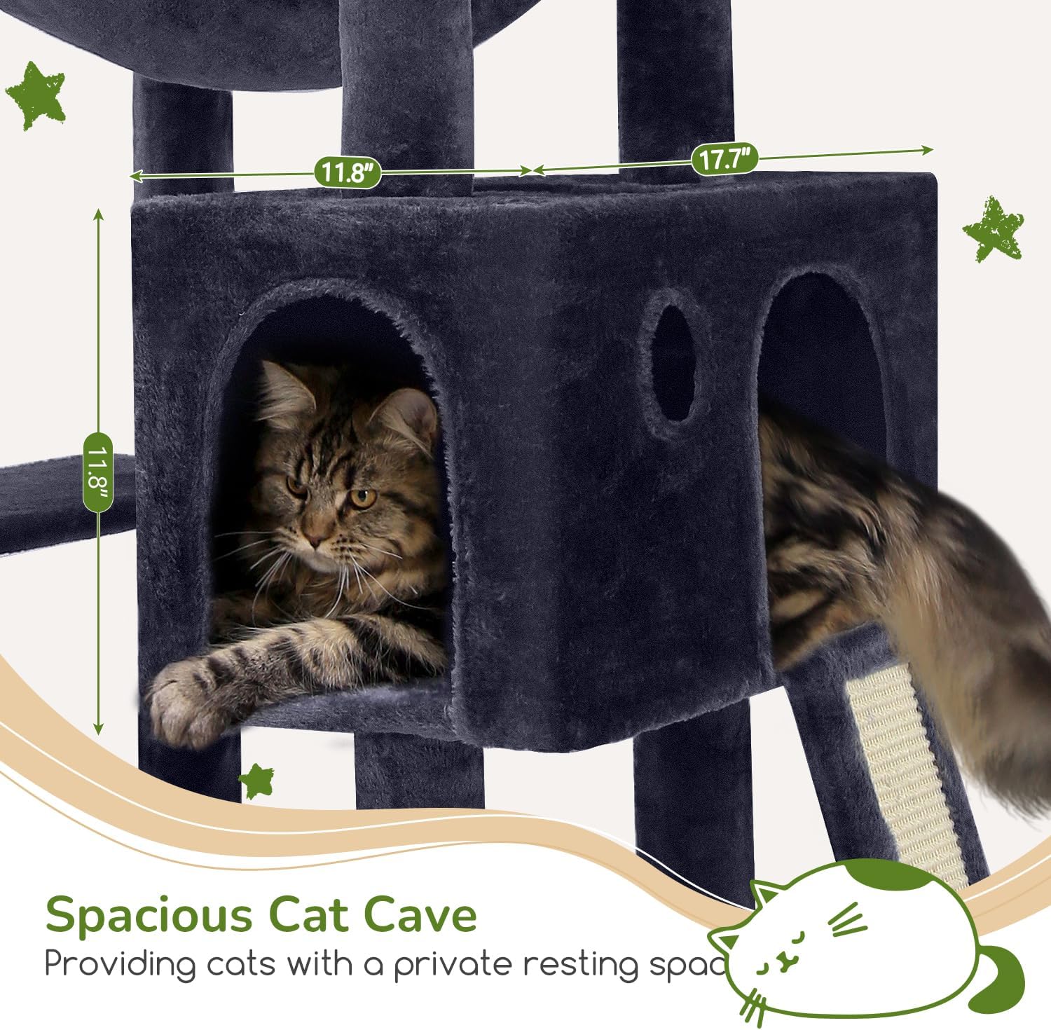 Detalle de Globlazer Heavy Duty Cat Tree, 70-Inch Tall with Hammock, Condo, and Dual Climbing Paths