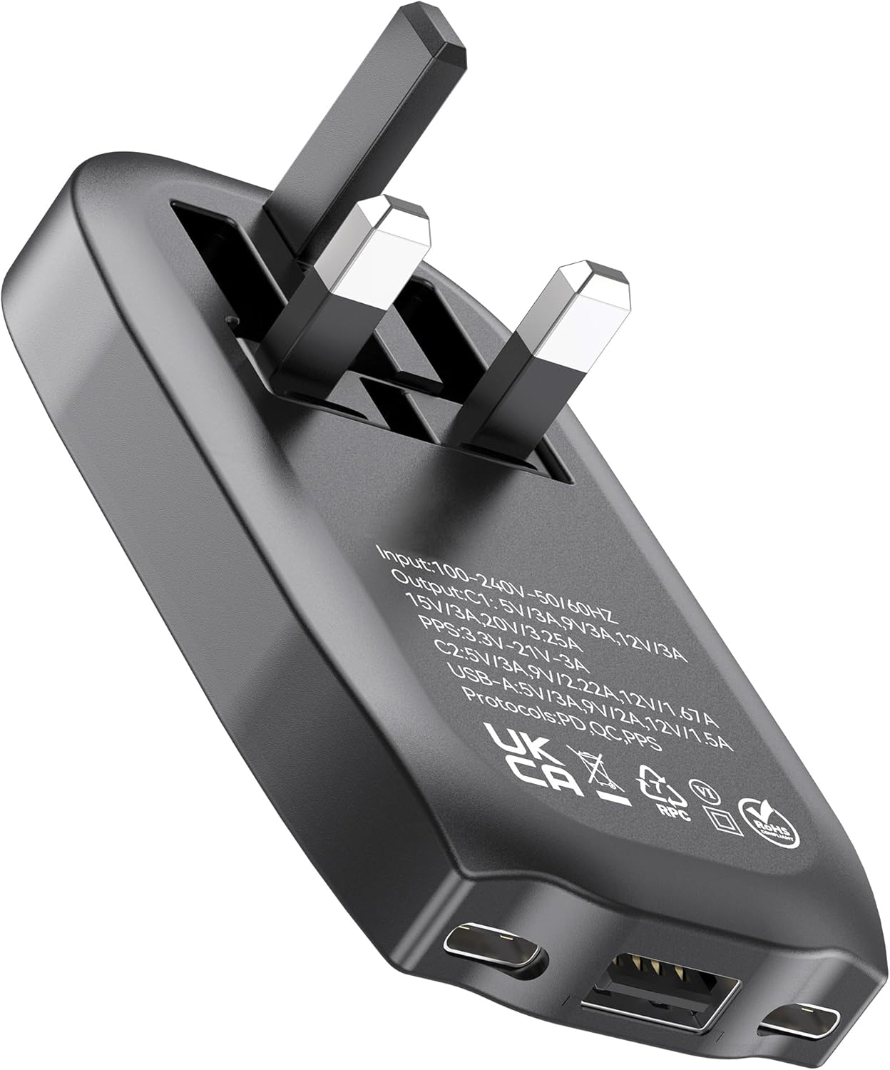 Detalle de TWICK 65W Ultra-Slim GaN Charger with 2x USB-C & USB-A (UK Plug)