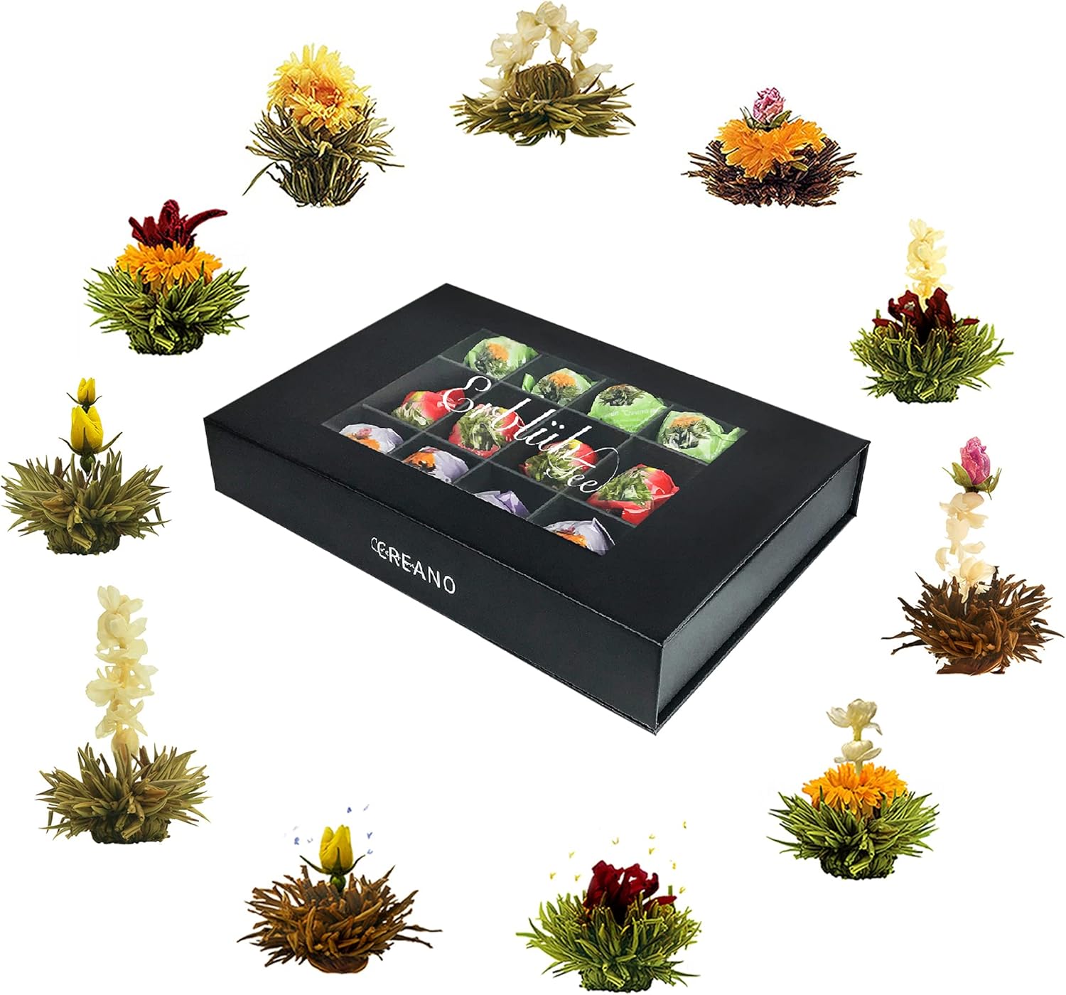 Thumbnail 5 de Creano Set Regalo 18 Fiori di Tè Bianco, Verde e Nero in scatola magnetica elegante con finestra