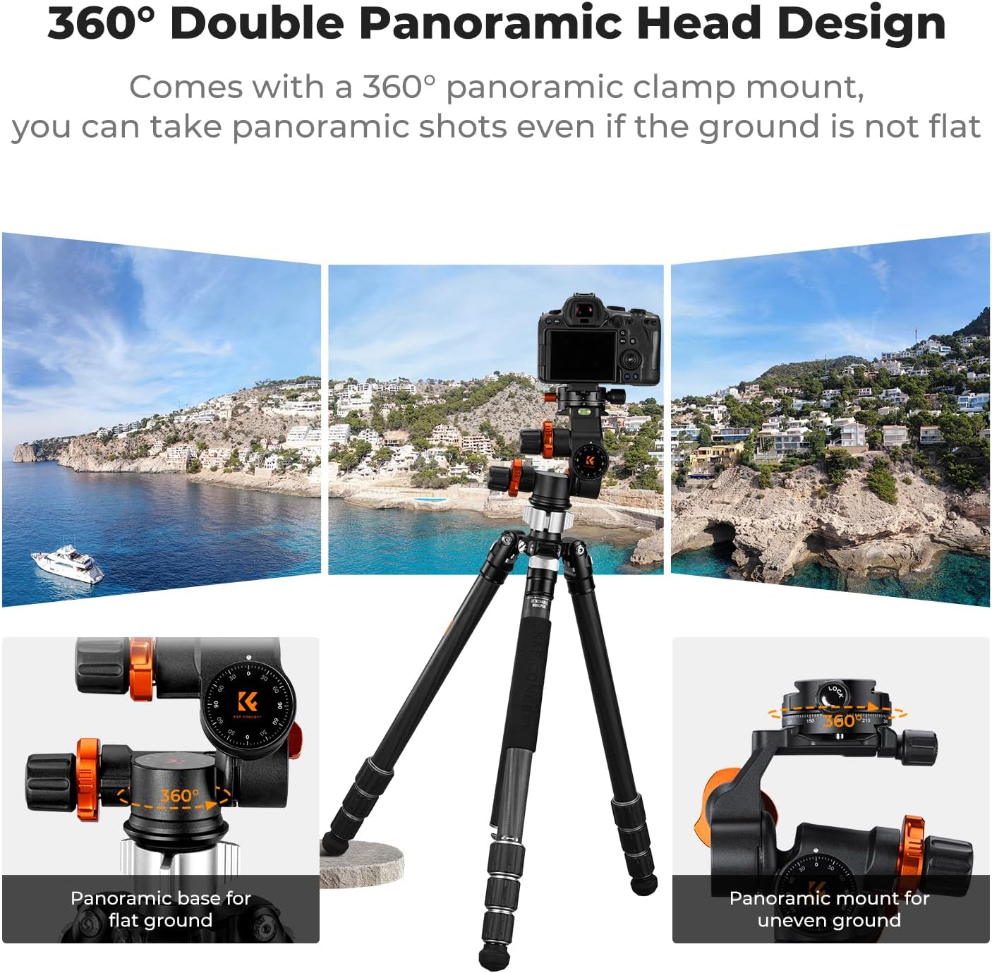 Thumbnail 3 de K&F Concept Geared Tripod Head: 360° Panoramic 3-Way Ballhead (6kg) with Quick Release Plate