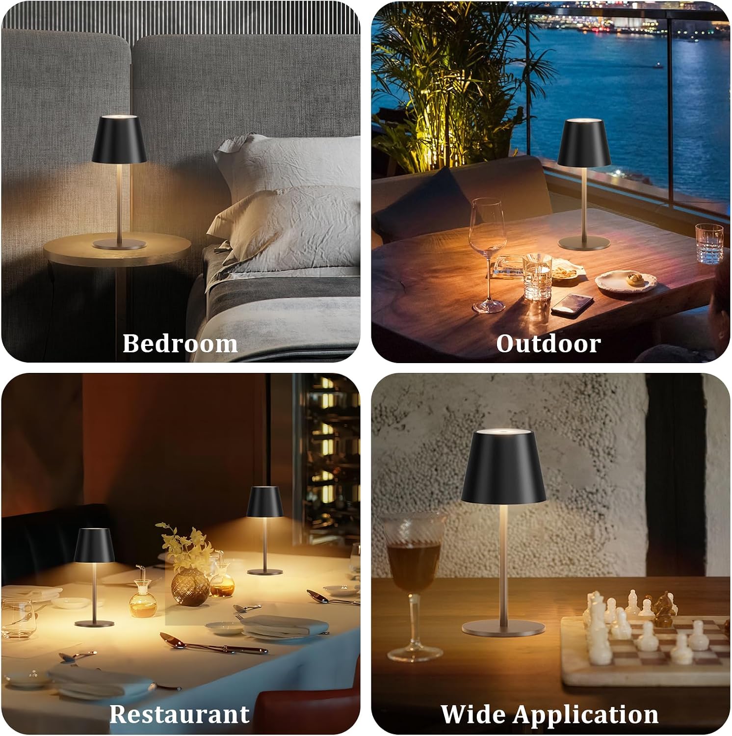 Thumbnail 6 de lundwa dimmbare Akku-Tischleuchte (2er-Set, 26 cm) mit USB-Ladung, 3 W und 3000 K, IP54 (Schwarz)