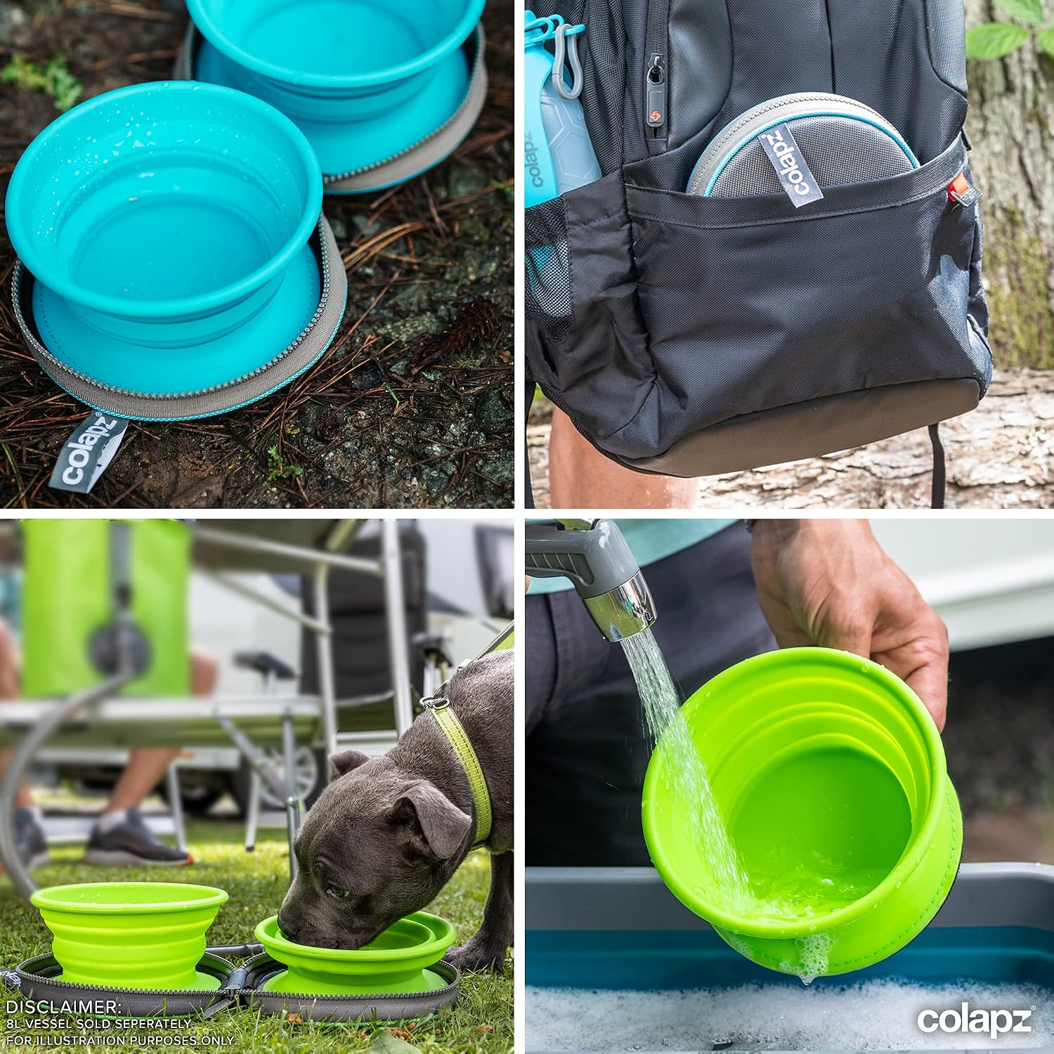 Detalle 2 de Colapz Collapsible Dog Bowls with Travel Case – Foldable Silicone Bowls for Travel, Camping and Hiking (Charcoal Grey)