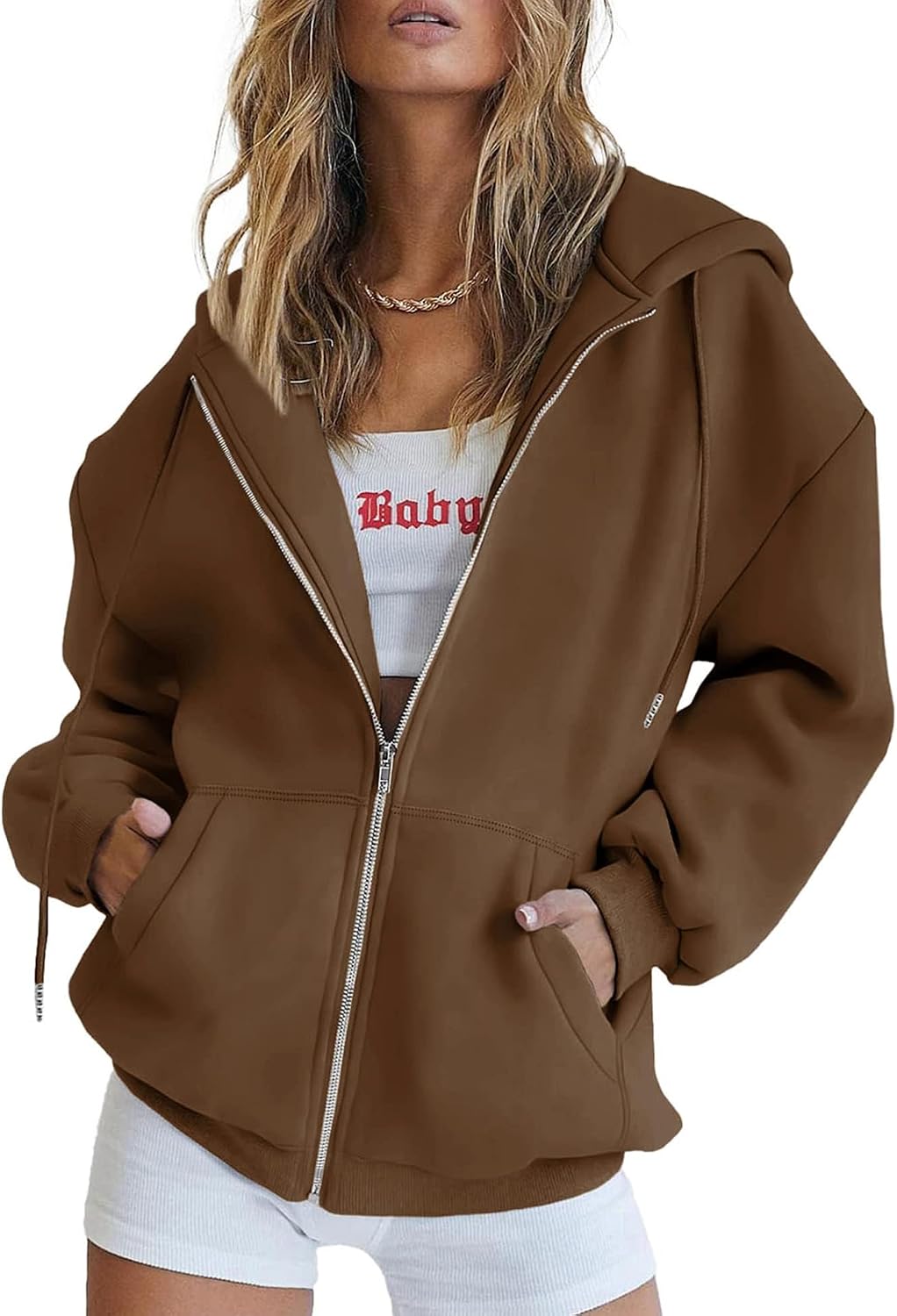 Detalle de PRETTYGARDEN Women's 2026 Spring Zip Up Y2K Hoodie Jacket with Pockets