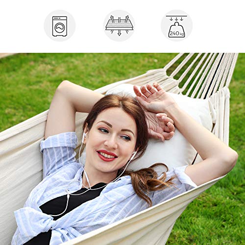 Thumbnail 2 de SONGMICS Hamaca con Soporte 210 x 150 cm, 5 alturas ajustables, marco de metal, carga 240 kg, negro/beige (GHS001M01)