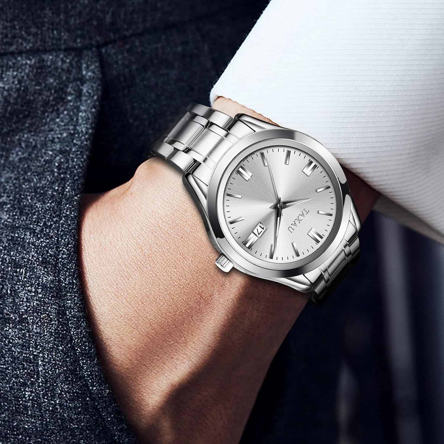 Thumbnail 2 de Taxau Herrenuhr – Wasserdicht, Edelstahl, klassisches Design mit Datum