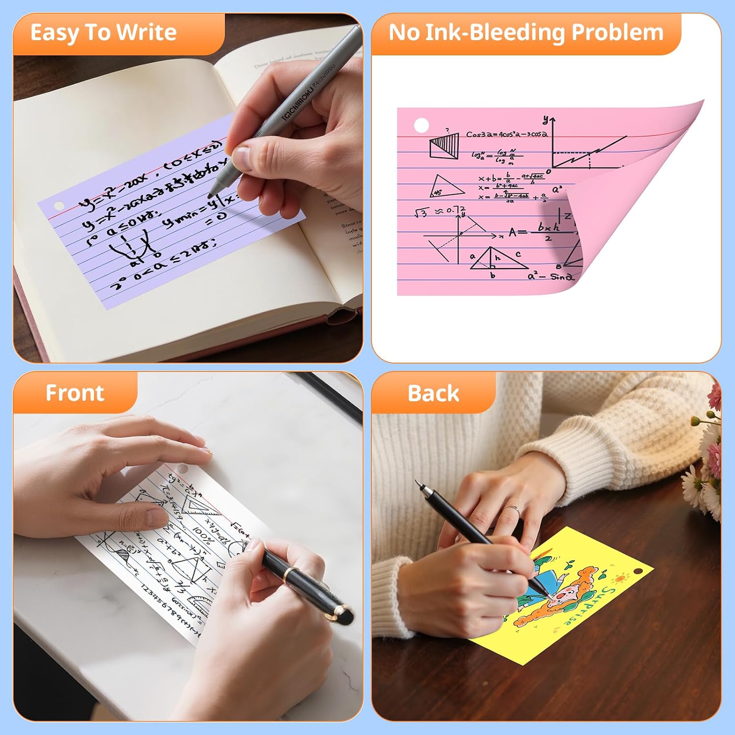 Detalle de Glyanlee 3x5 Index Cards with Rings, 6 Colors, Ruled Front and Blank Back