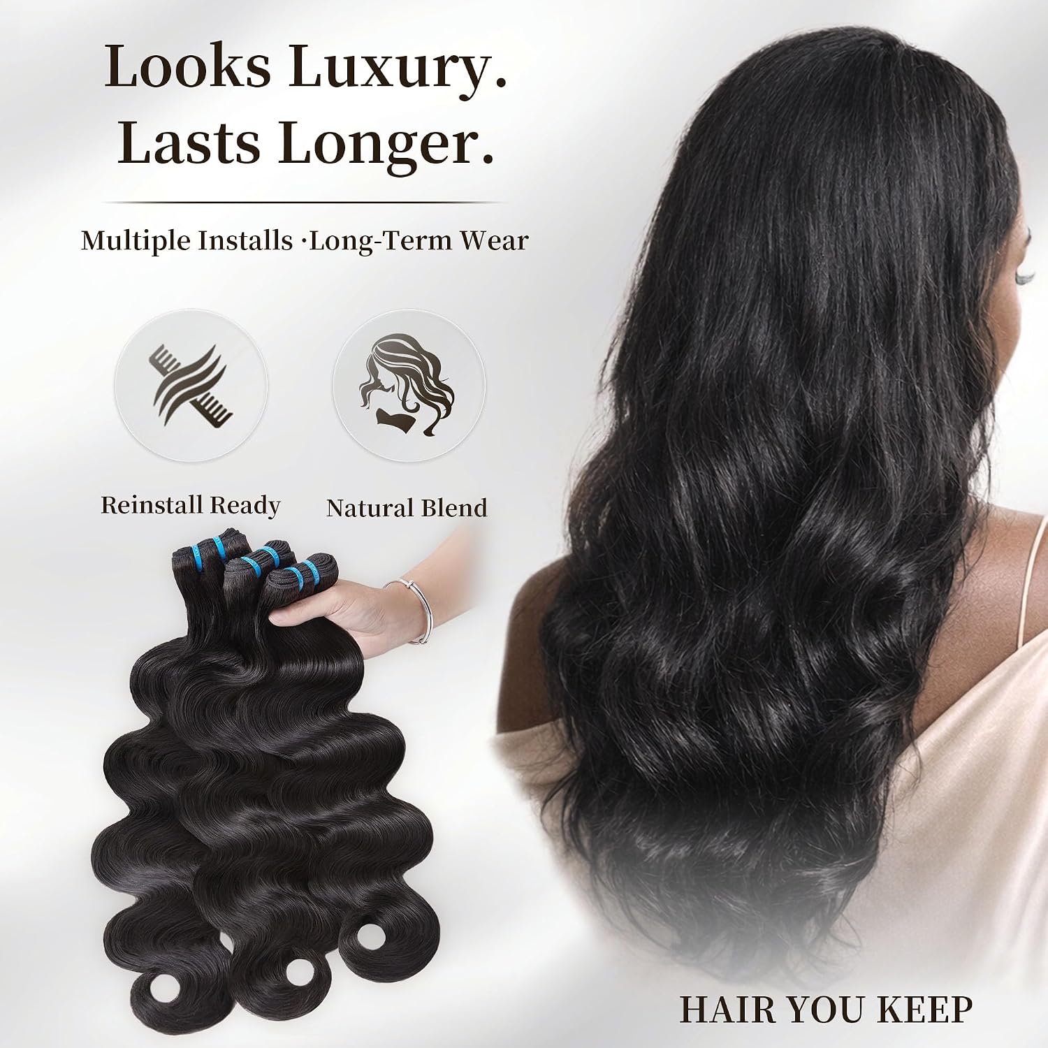 Thumbnail 5 de Luckstar Body Wave Real Human Hair Bundles (3 Bundles, 18/20/22 In), Ultra Thin Weft, Cuticle Aligned