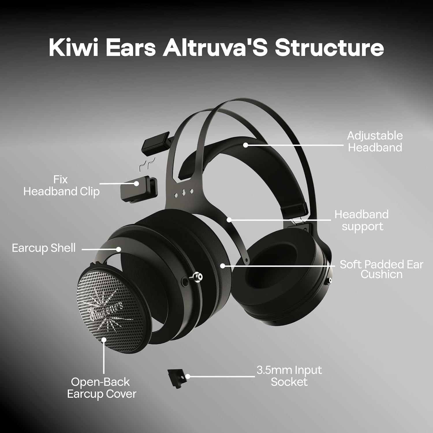 Thumbnail 4 de Linsoul Kiwi Ears Altruva Cuffie over ear cablate con driver dinamico da 50 mm e design aperto (BlackGrey)