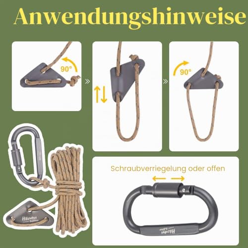 Detalle de HIKEMAN 4mm Reflektierende Zelt Abspannseile – 4 m, Karabinerhaken, 73 g, Tragfähigkeit bis 550 lbs