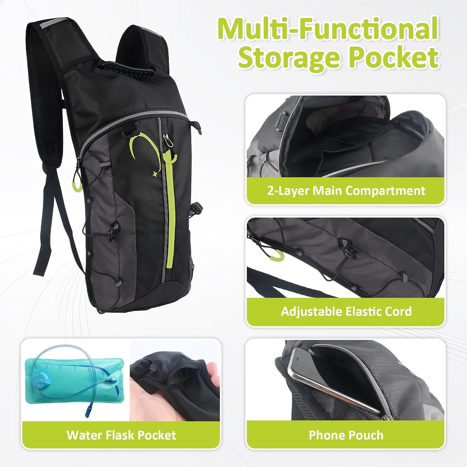 Detalle de Esoes Running Vest for Women and Men with Water Bladder – Lightweight 5L Hydration Pack (Black)