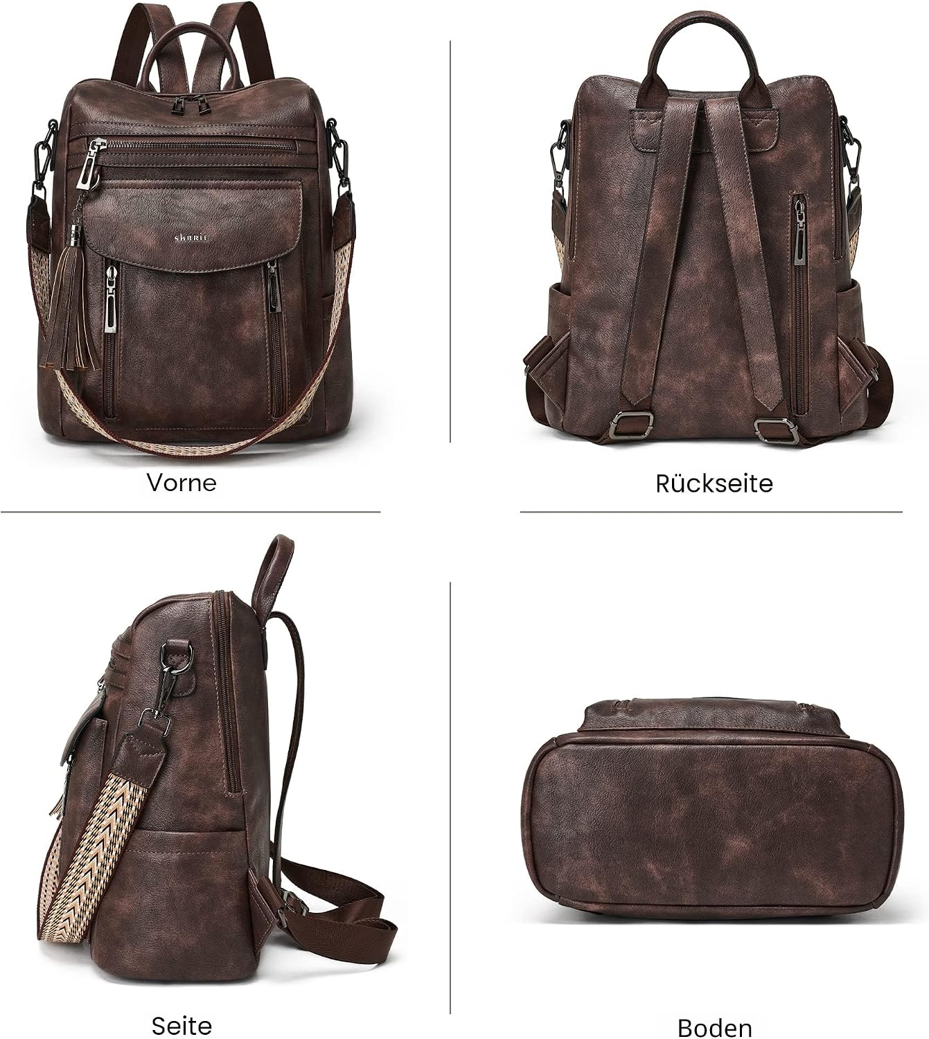 Thumbnail 3 de Shrrie Damen-Rucksack im Vintage-Look (Kunstleder) mit vielen Fächern – dunkelgrün