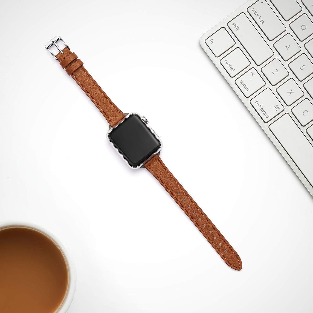 Thumbnail 4 de SUNFWR Leather Apple Watch Strap 38–41mm Brown & Silver