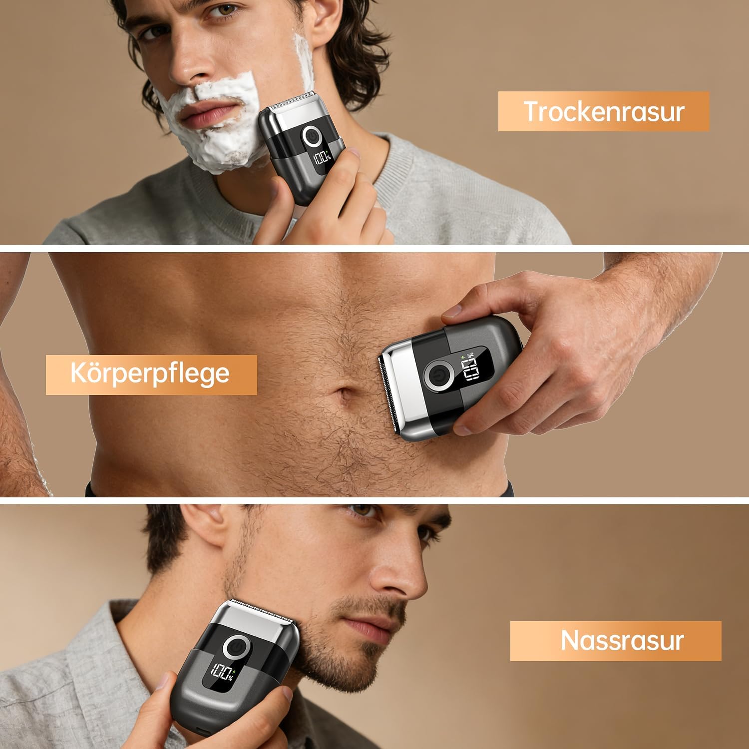 Detalle 2 de FNITAER Elektrisch Folienrasierer Herren – kompakter Reisebegleiter mit USB-C, IPX7