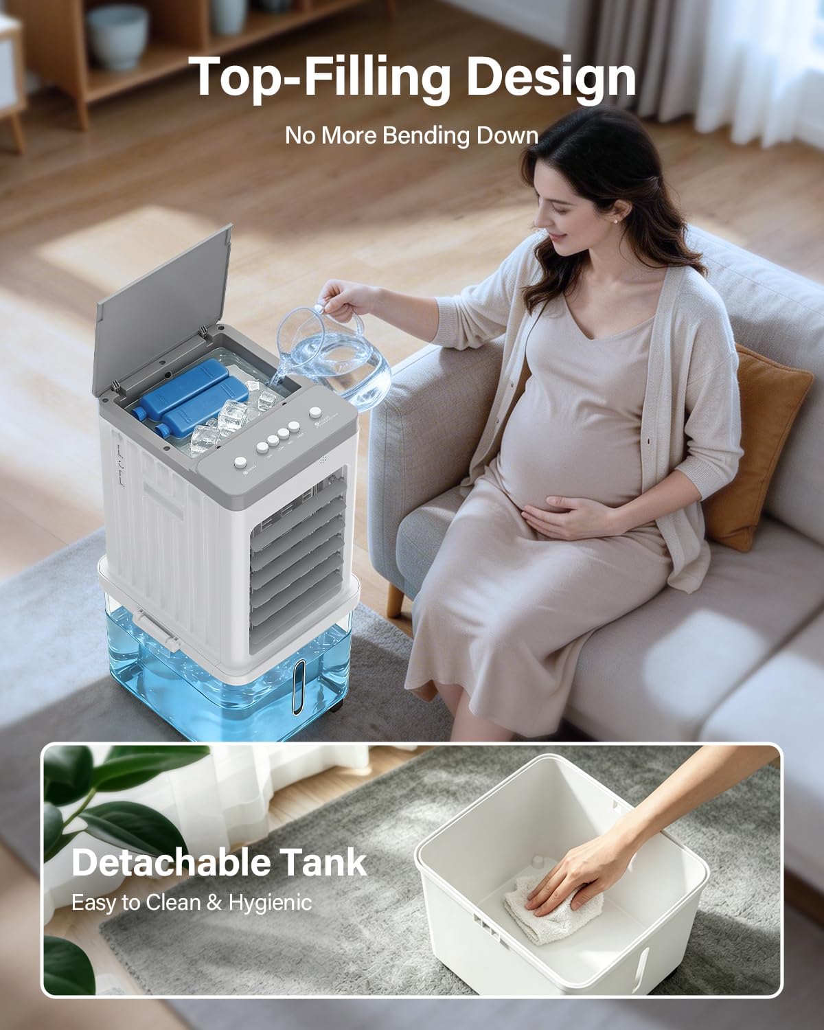 Thumbnail 2 de 12L Portable Air Conditioner Evaporative Air Cooler Fan (3 Speeds, 120° Oscillation) – Quiet 35dB, with Wheels