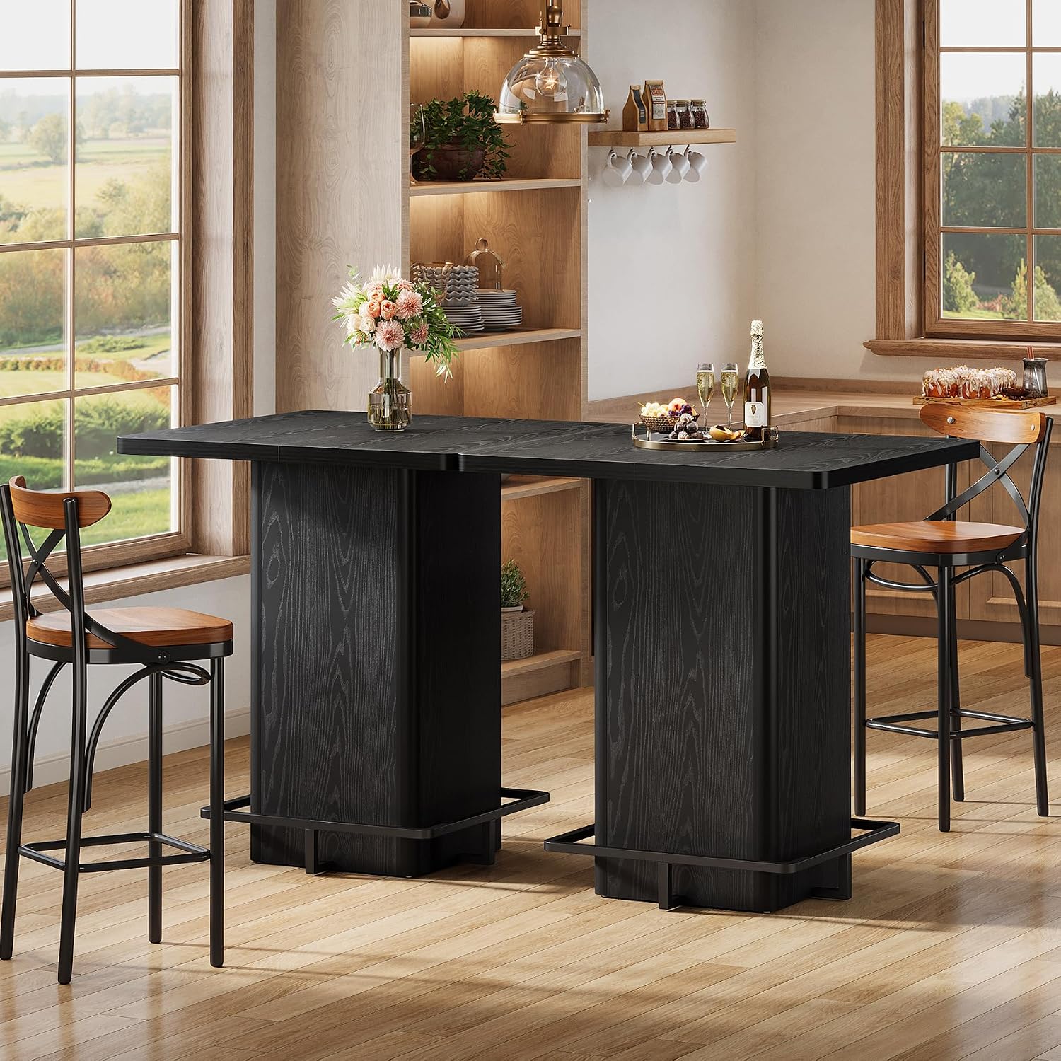 Detalle de Tribesigns QQZYLZY20251126 Square Bar Table, Black Top, Metal Frame