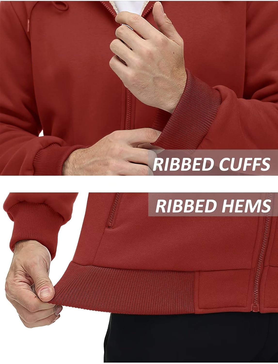 Detalle de KEFITEVD Men’s Sherpa Fleece Lined Zip-Up Hooded Jacket with Pockets