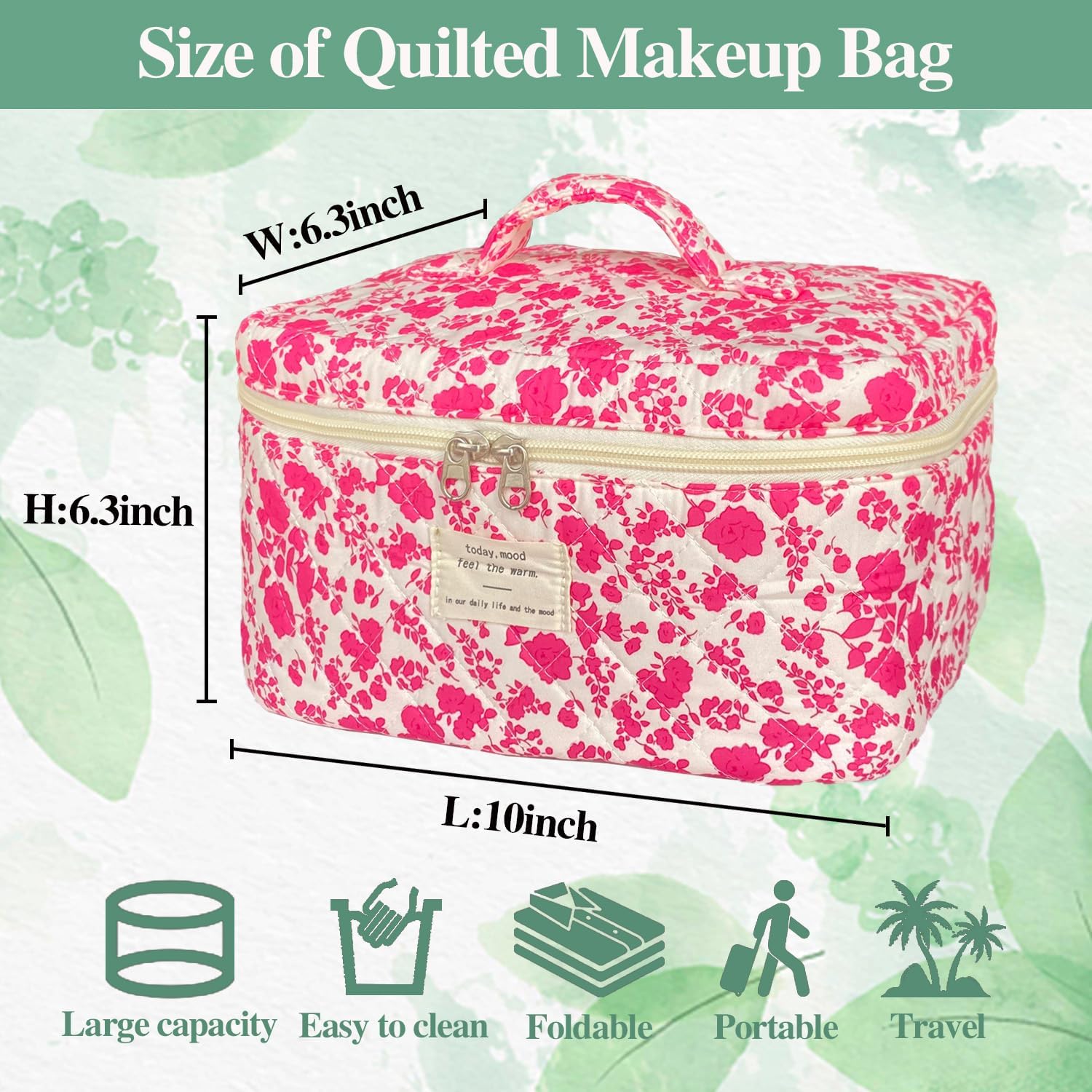 Thumbnail 2 de WYJ Rose Red Quilted Floral Makeup Bag 25 cm