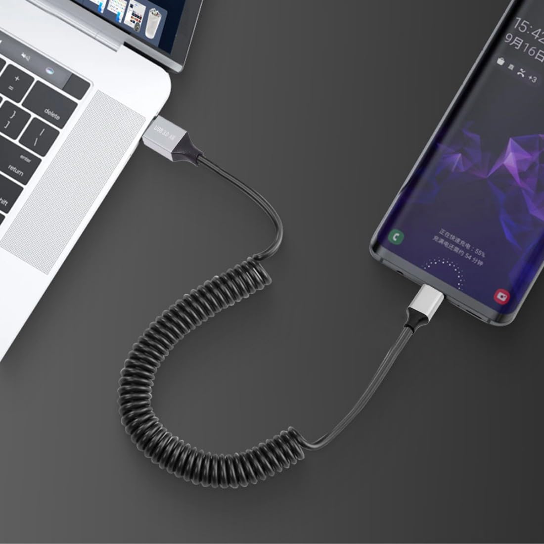 Detalle de chenyang USB 3.0 Spiralkabel – USB C auf USB 3.0 Stecker, 1,0 m Spiralarm, Hochgeschwindigkeits-Datenübertragung