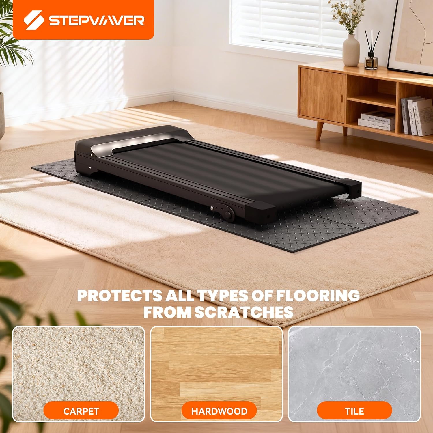Detalle de Stepwaver Treadmill Mat for Carpet and Hardwood, Foldable PVC Floor Protector