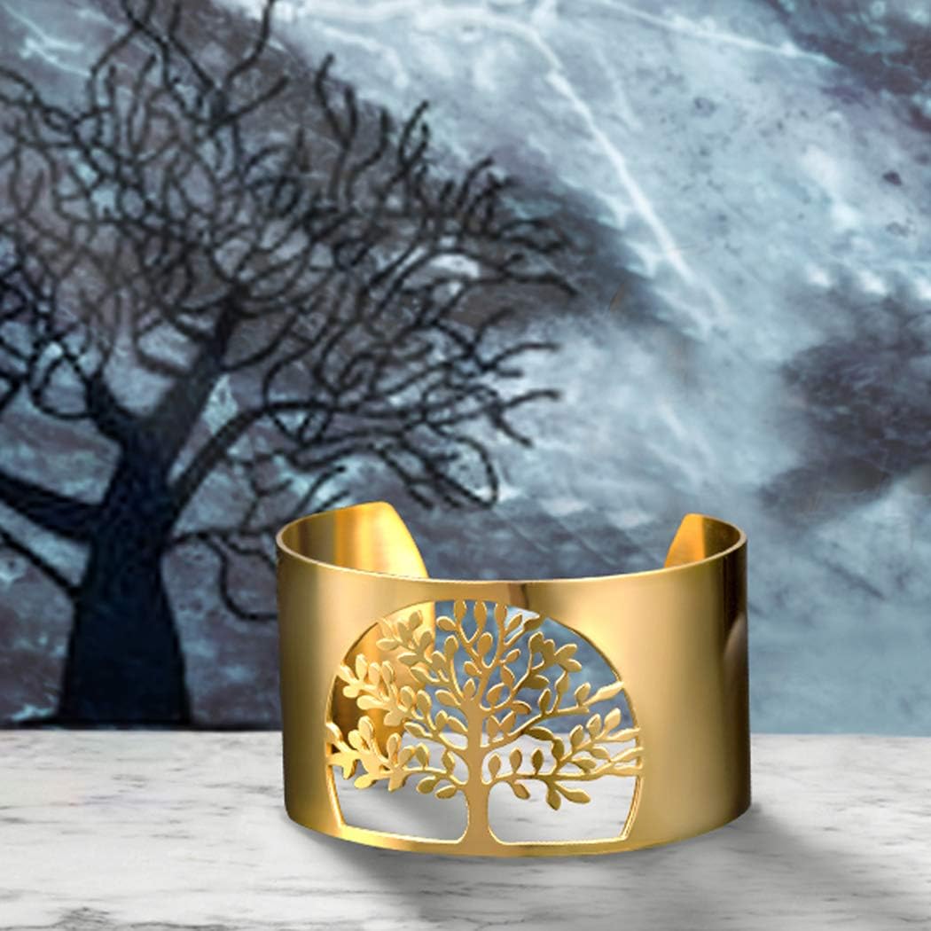 Thumbnail 2 de PROSTEEL anello-bracciale aperto regolabile unisex Albero della Vita in acciaio e placcato oro 18K (confezione regalo)