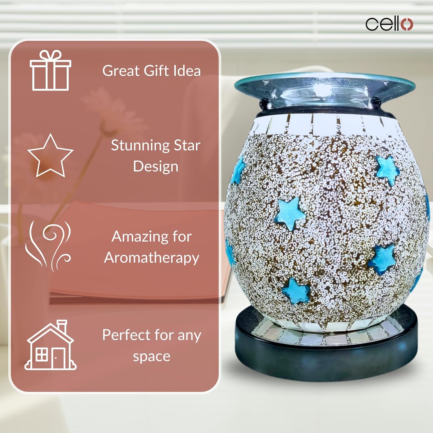 Thumbnail 5 de Cello Blue Star Mosaic Touch Electric Wax Melt & Oil Burner (Touch Control, Night Light)