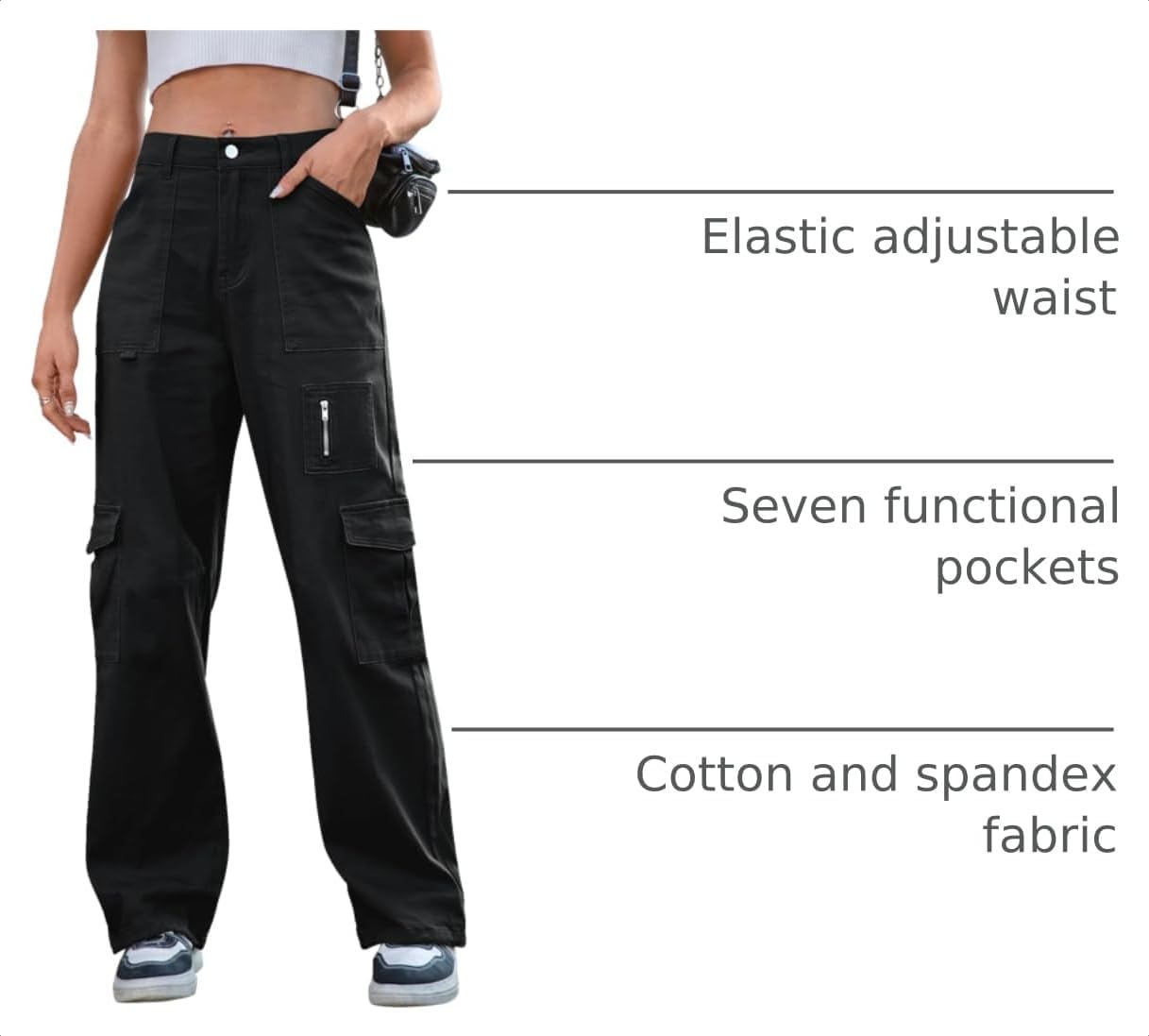 Detalle de IVIR Women's High-Waisted Wide-Leg Cargo Pants with 7 Pockets