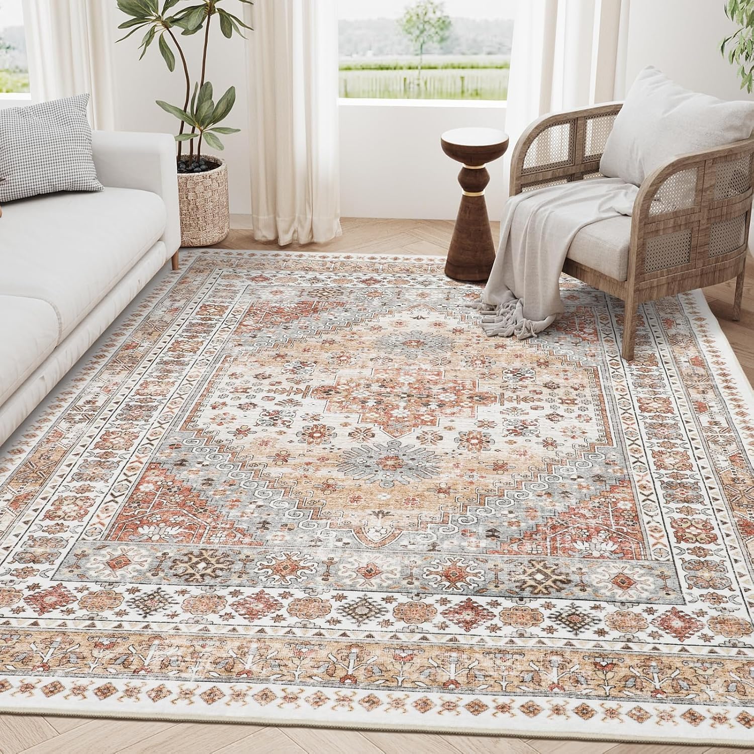 Detalle de zesthome 5'x7' Area Rug, Ultra-Thin Washable Orange 🏠