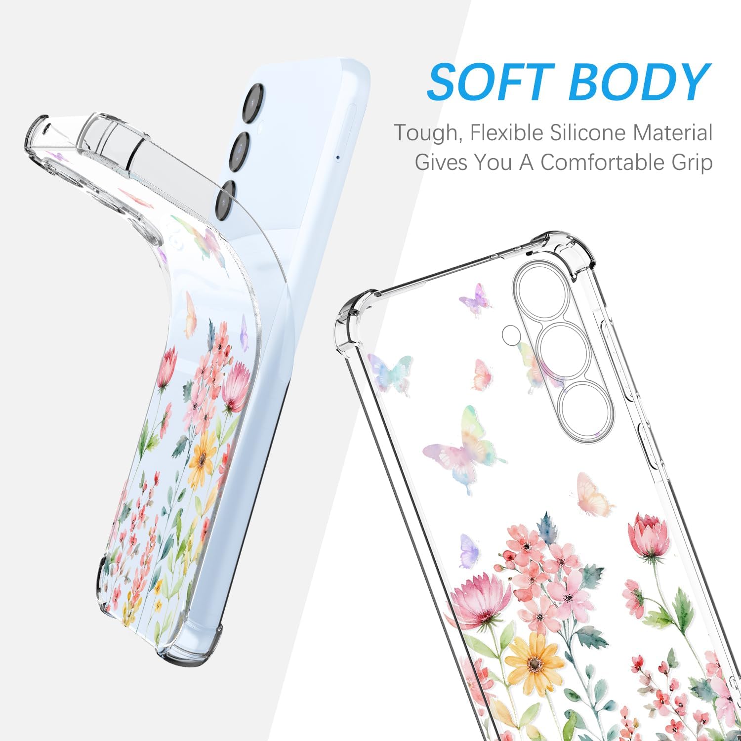 Detalle 2 de Nuxiady Hülle für Samsung Galaxy S25 FE 5G – Transparente Silikonhülle mit Blumen-Design