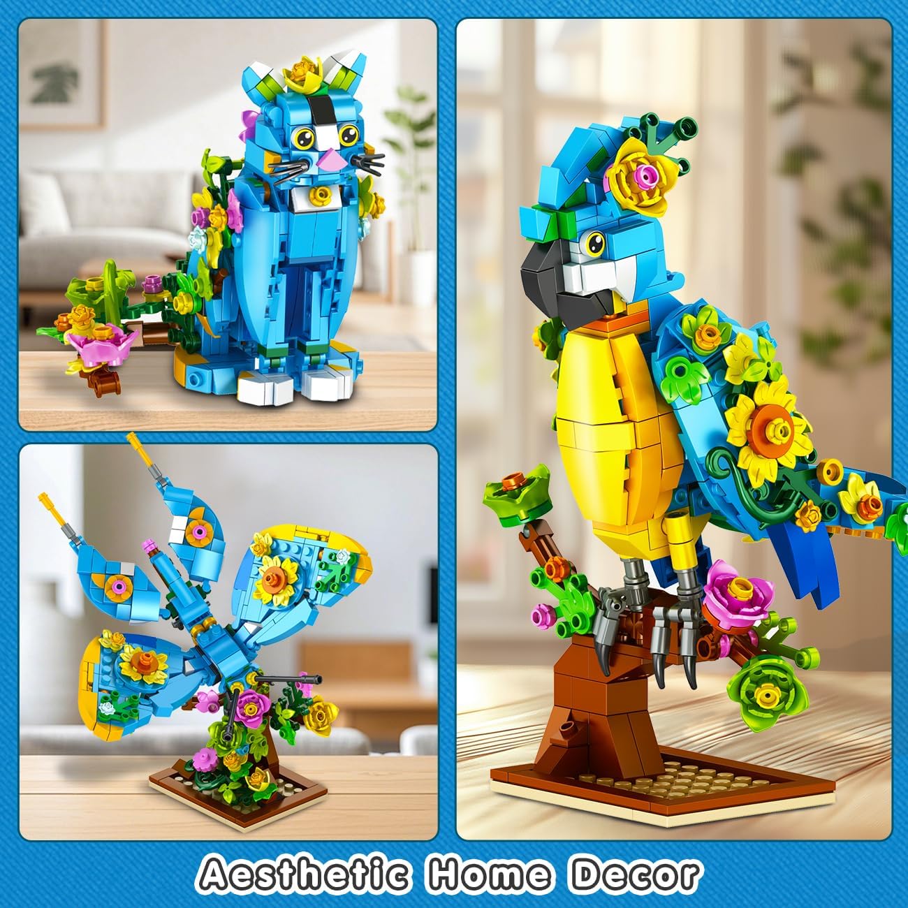 Thumbnail 3 de PLAXSOON Flower Cat 3 in 1 Building Set (412 pieces): parrot, butterfly and cat animal figures