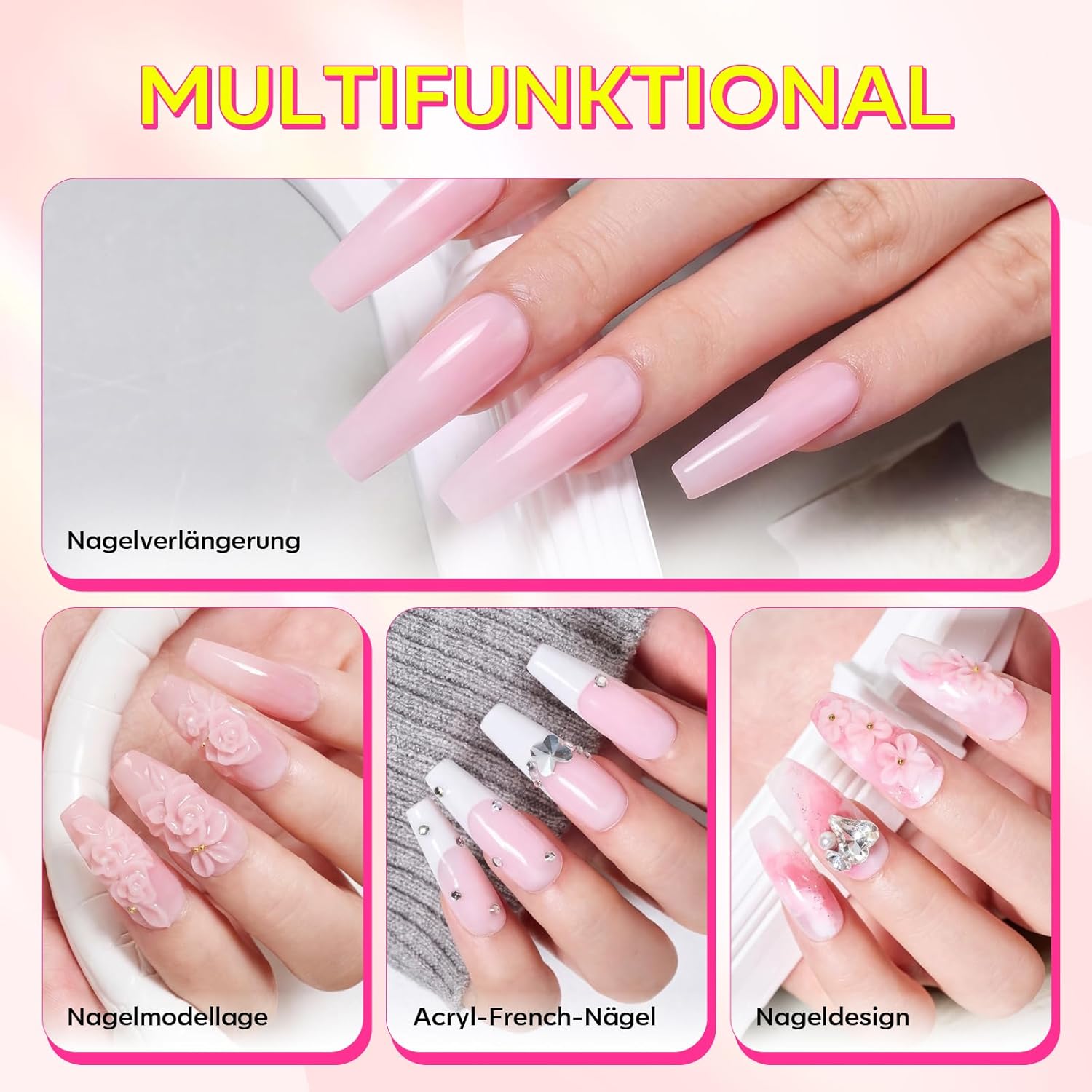 Detalle de Makartt Acrylpulver für Nägel – 56 g, Hell-Pink: Starterset für Anfänger und Profis