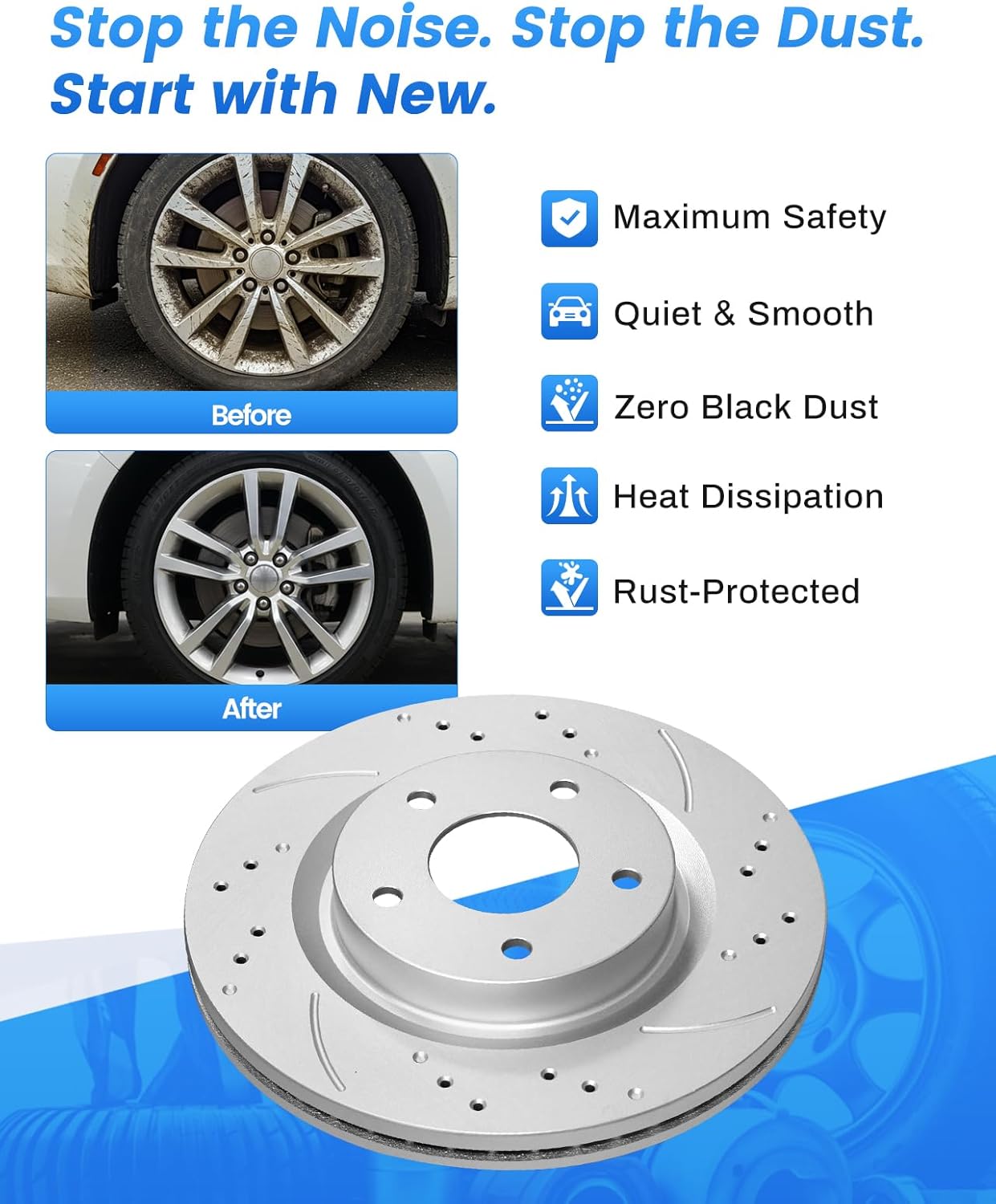 Thumbnail 5 de Anpulsero Front Brake Kit for 03-08 Toyota Corolla/Matrices and Pontiac Vibe — 275mm Drilled & Slotted Rotors with Ceramic Pads