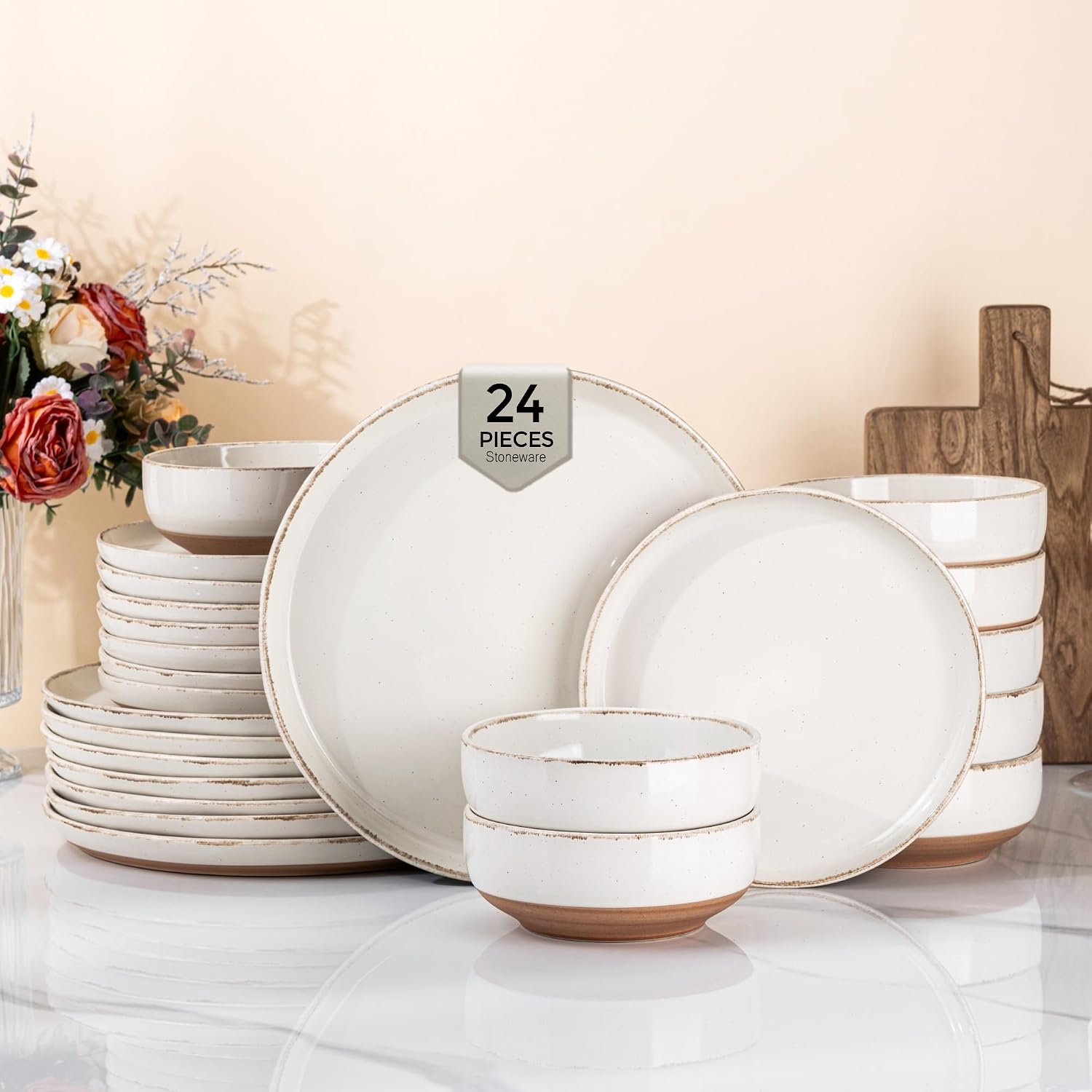 Detalle de AmorArc 24-Piece Ceramic Dinnerware Set