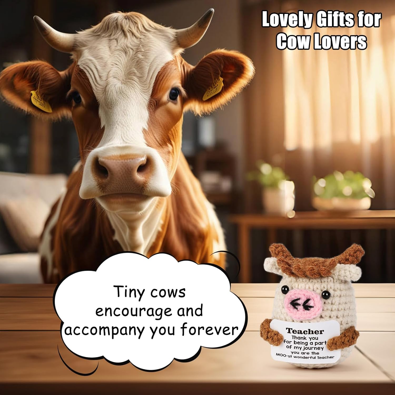Thumbnail 3 de YUEYUQIU Handmade Crochet Cow Teacher Gift – Thoughtful Thank You for Women Teachers