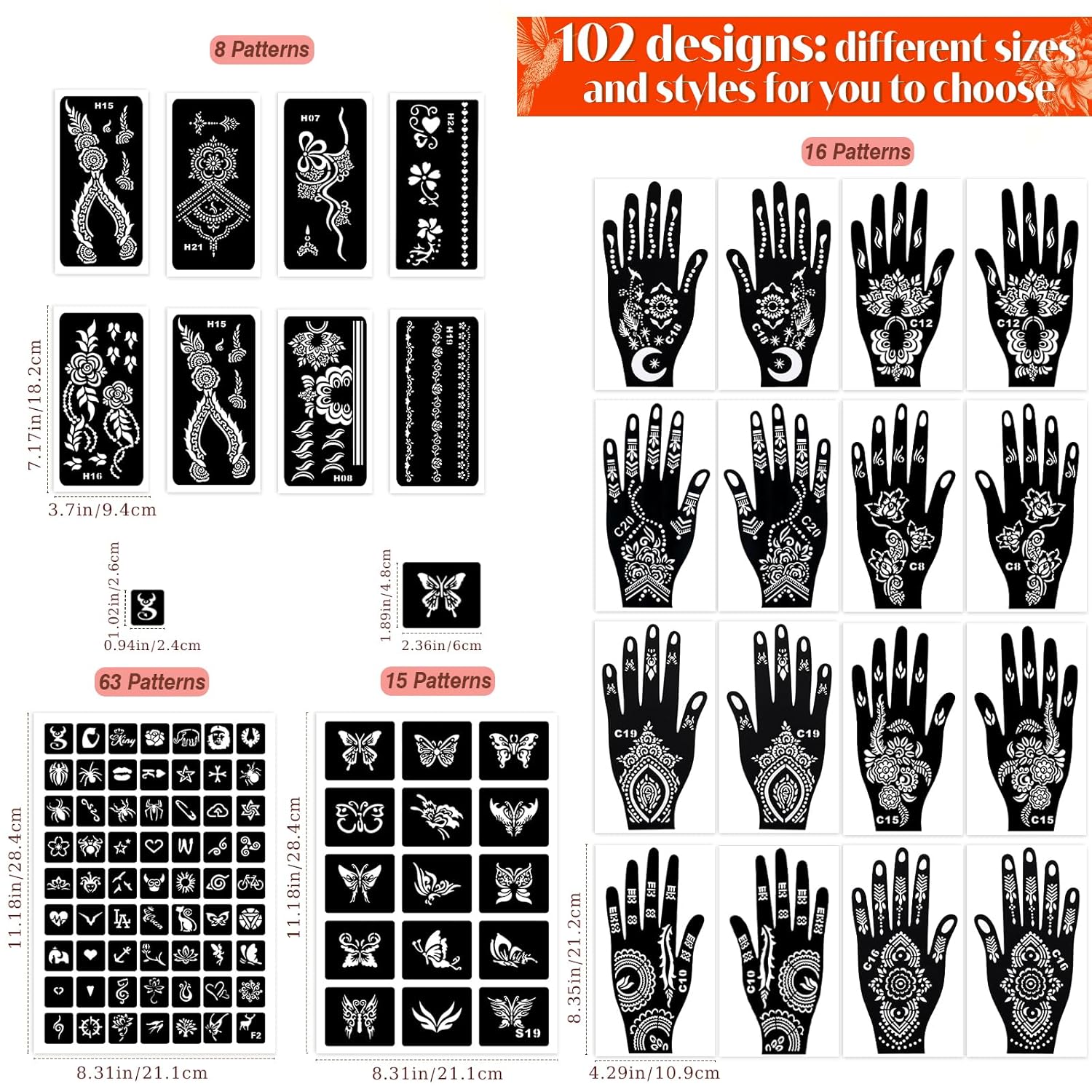 Thumbnail 6 de MuseLuxe Temporary Tattoos Stencils Kit - 102 Designs, 8 Ink Colors, DIY Body Art