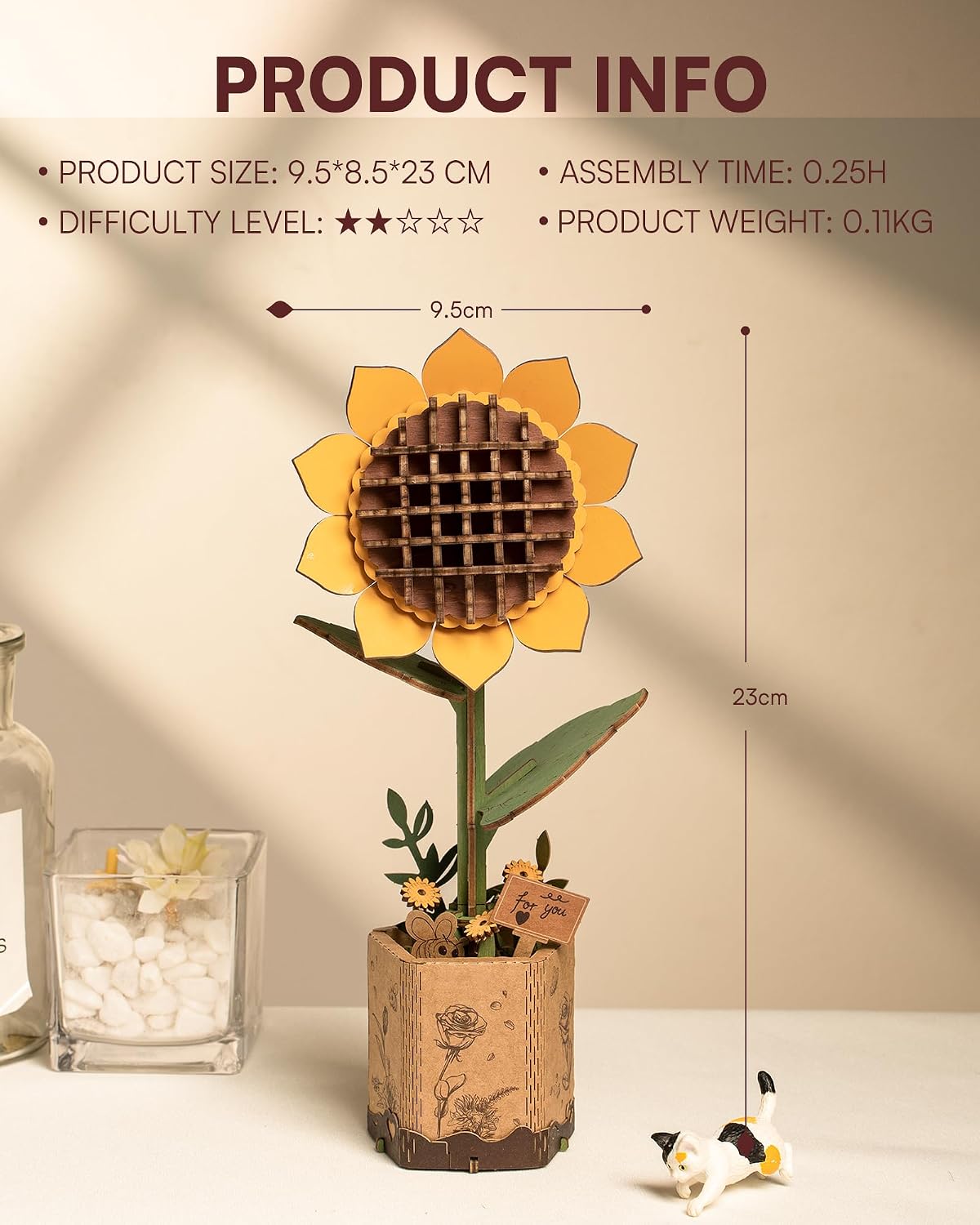 Detalle 2 de Robotime Flor Puzzles 3D Madera Girasol 🌻