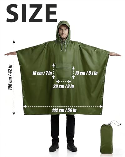 Detalle de Victoper Waterproof Poncho Adult – Lightweight, Reusable Rain Poncho for Outdoors