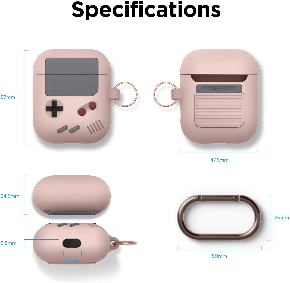 Thumbnail 6 de elago Coque AW5 pour Apple AirPods 1 & 2 — étui silicone façon console de jeux avec mousqueton (Rose des Sables)
