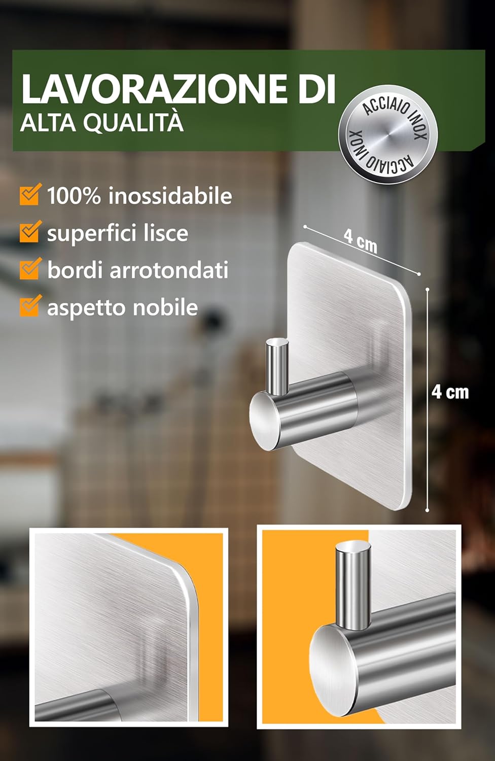 Thumbnail 4 de 4smile Ganci Adesivi per accappatoio e asciugamani, set da 6 in acciaio inox (argento)